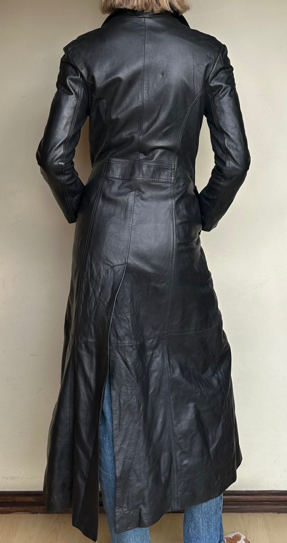 Extra long leather coat