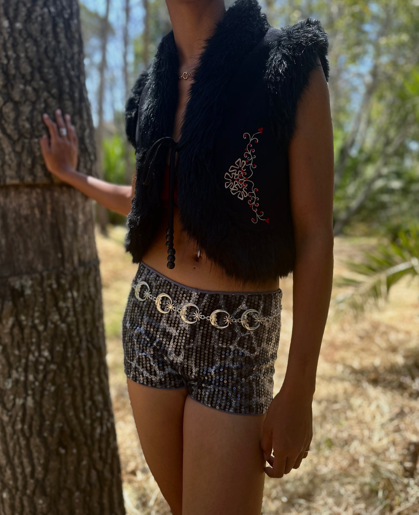 Fur Gillet embroidered
