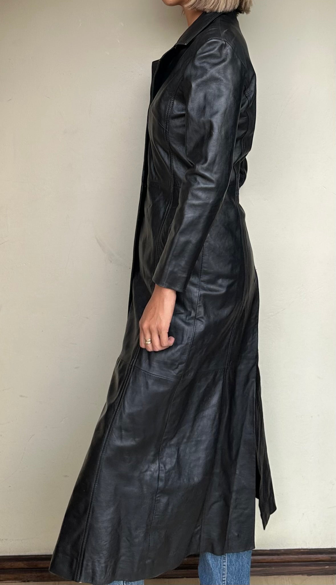 Extra long leather coat