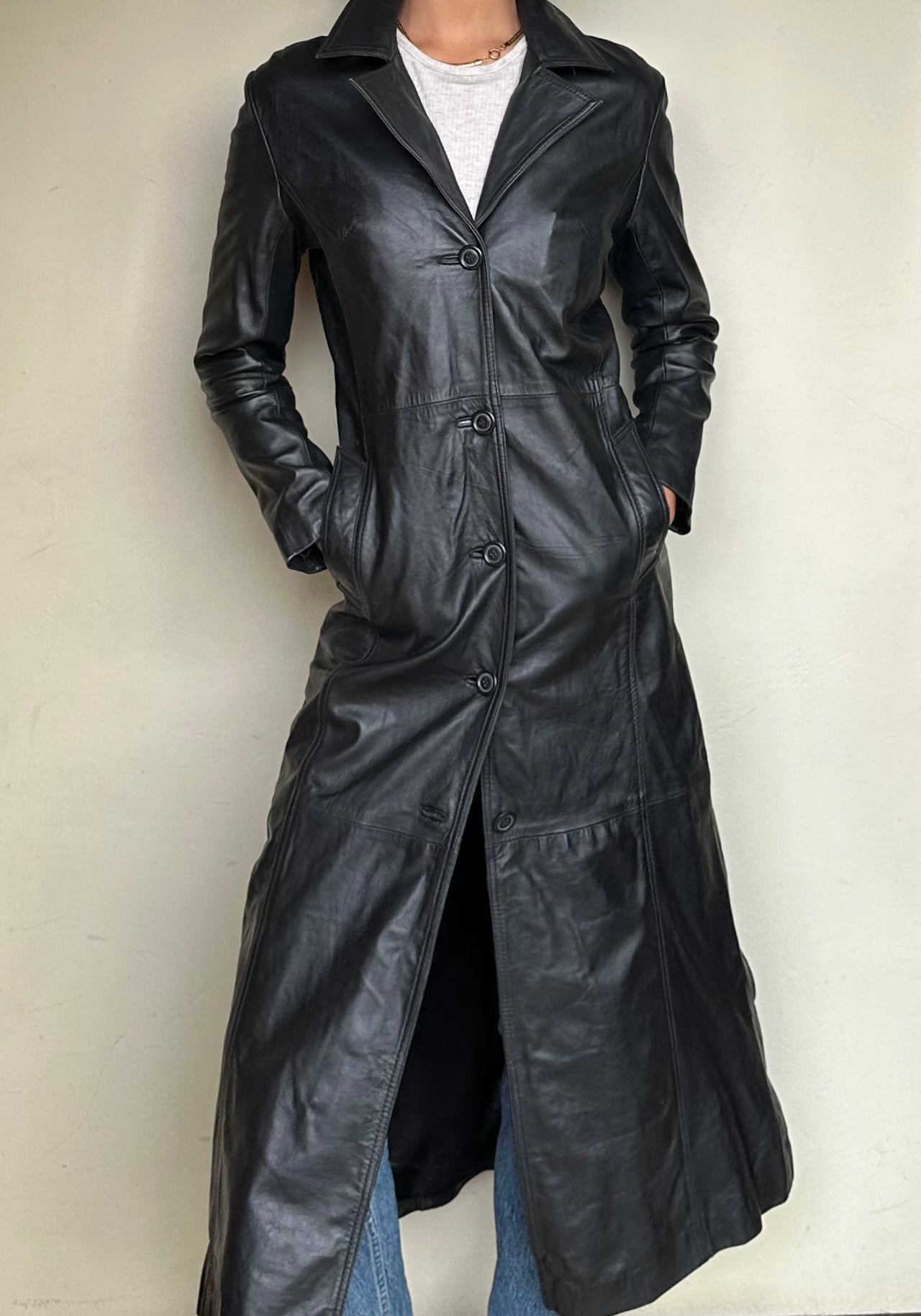 Extra long leather coat
