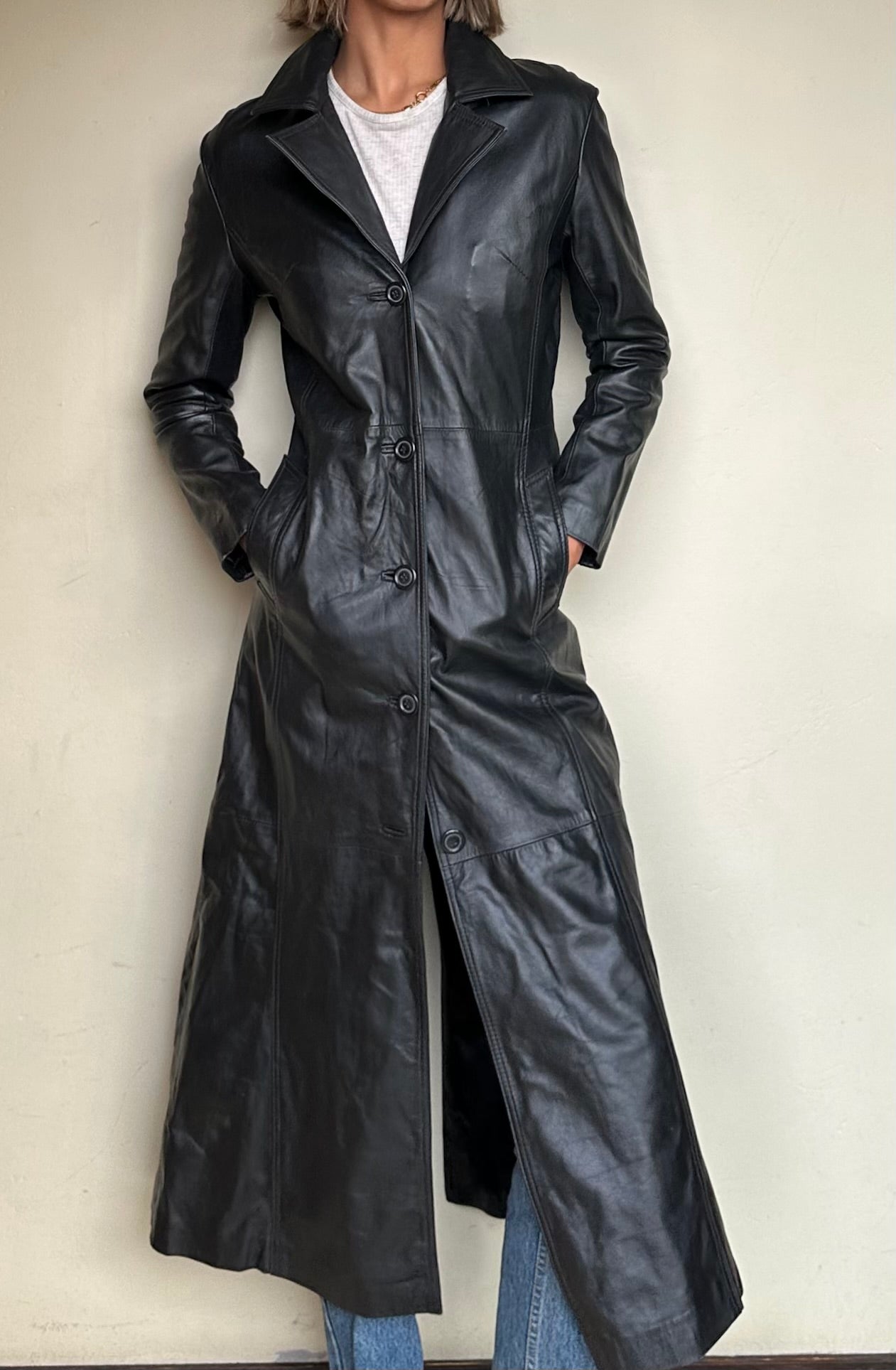 Extra long leather coat