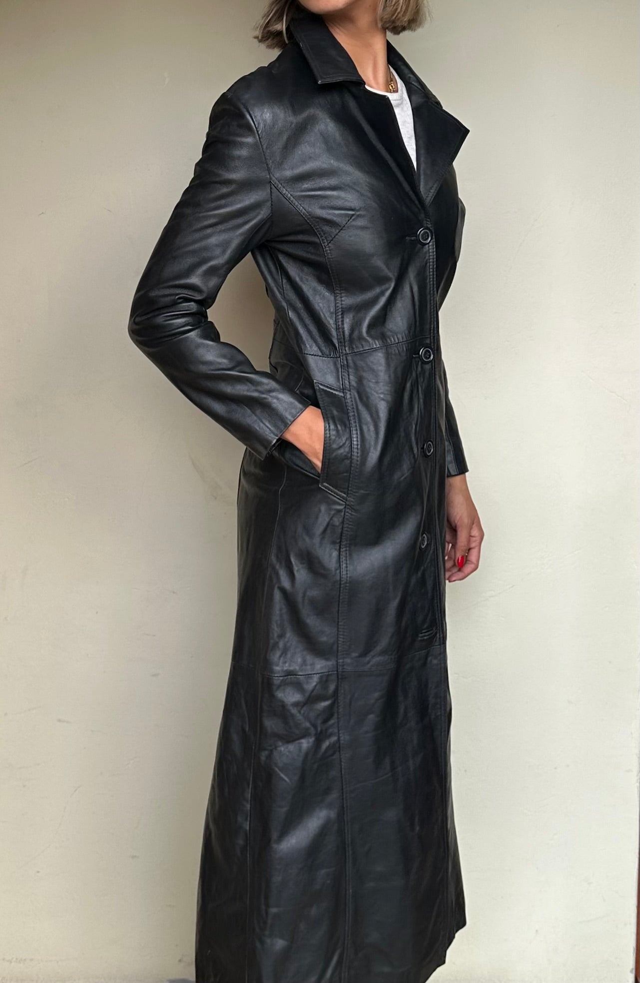 Extra long leather coat