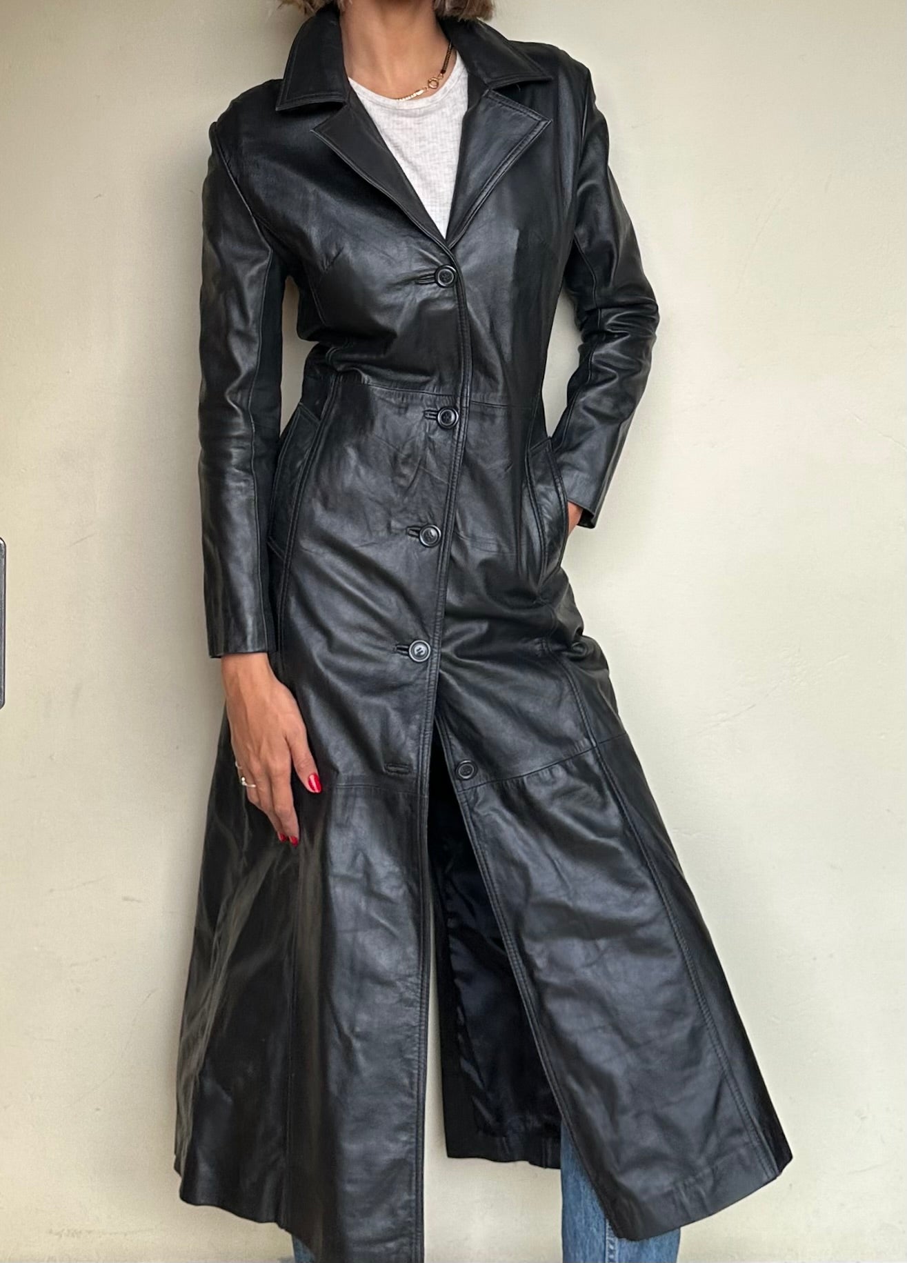 Extra long leather coat