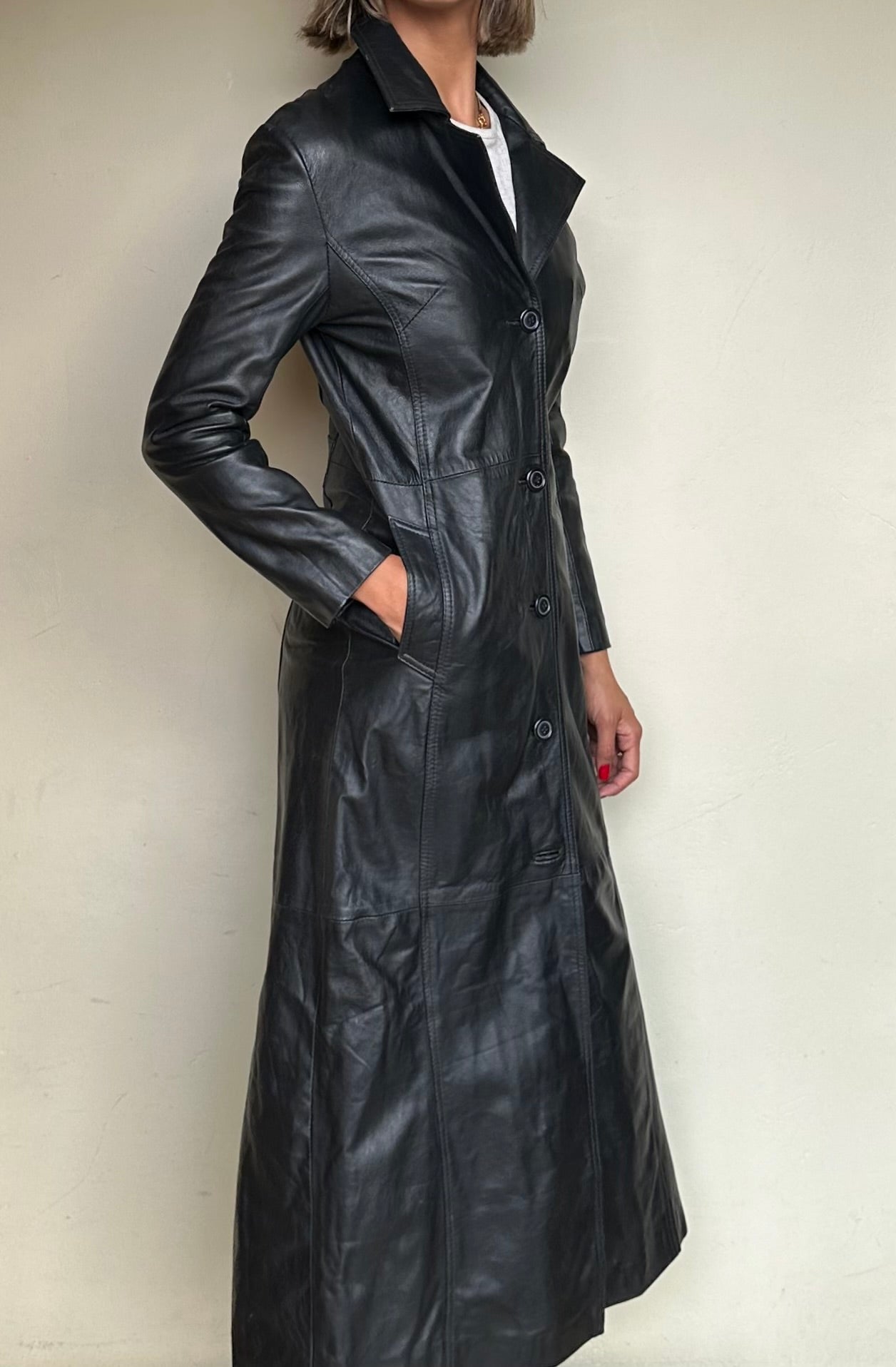 Extra long leather coat