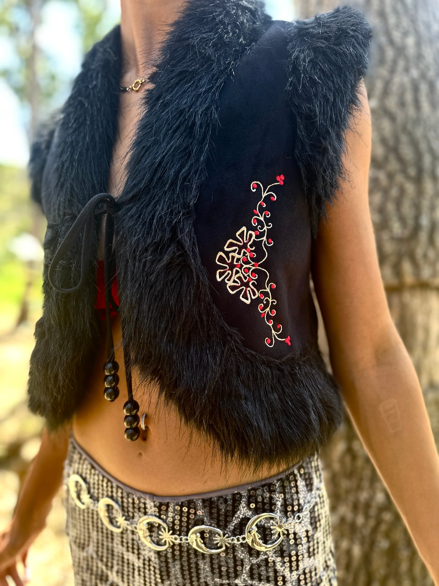 Fur Gillet embroidered