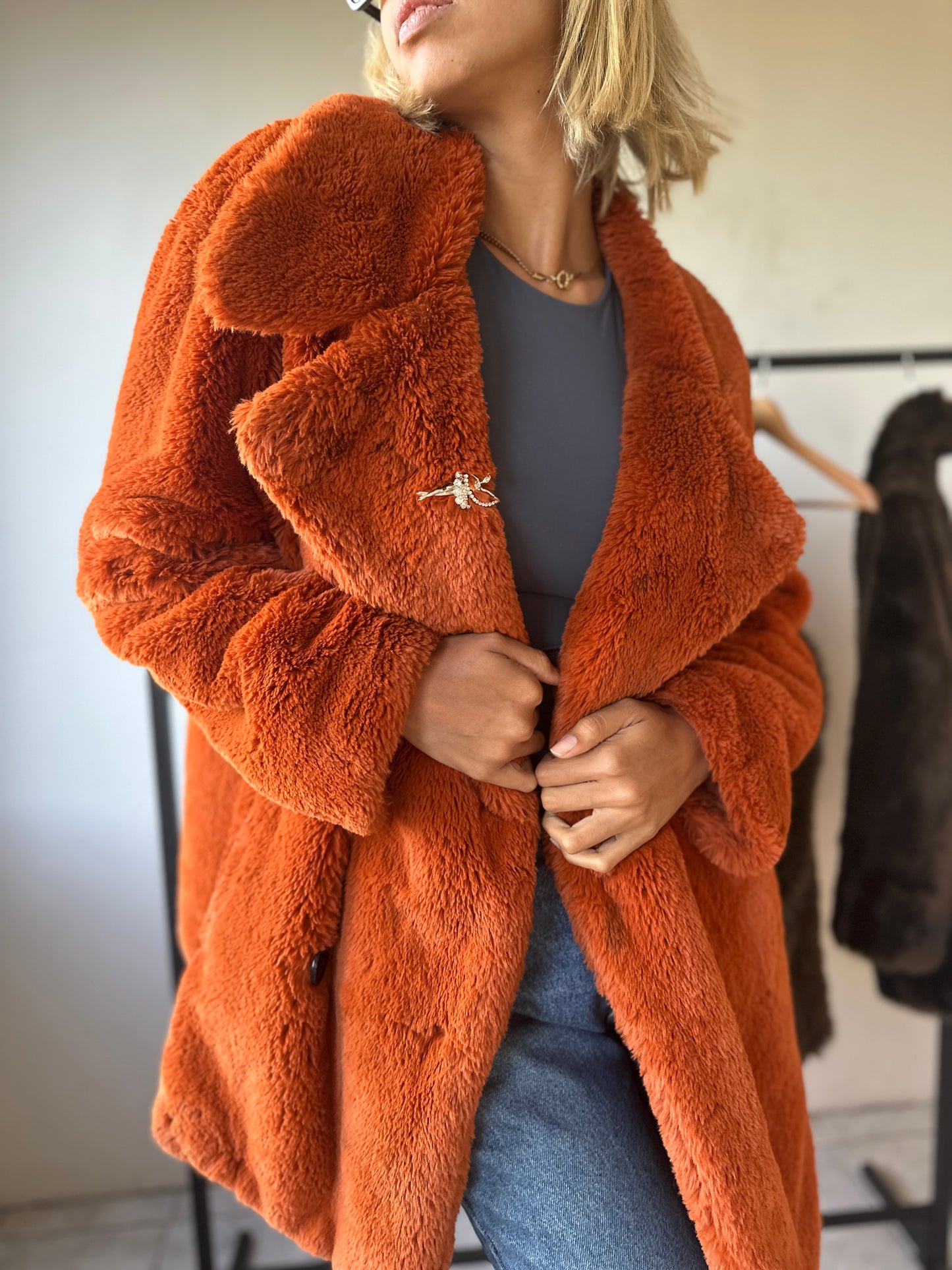 Burns orange fur coat