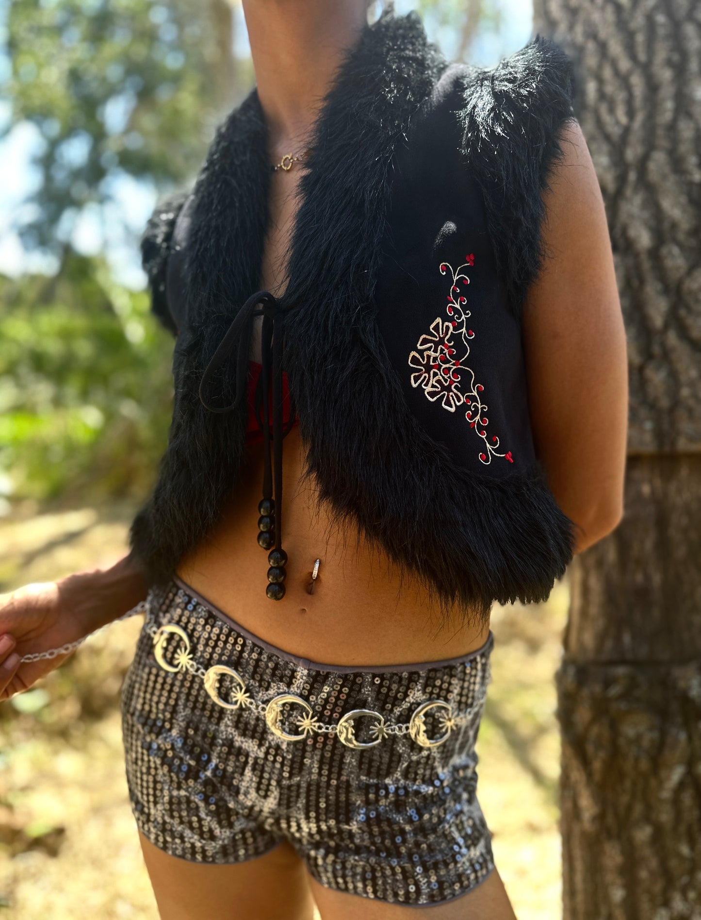 Fur Gillet embroidered