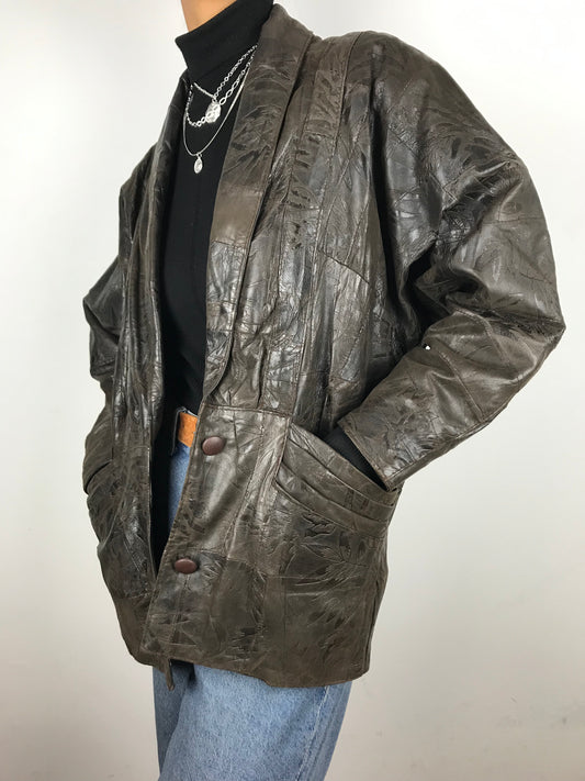 Dark brown embossed leather