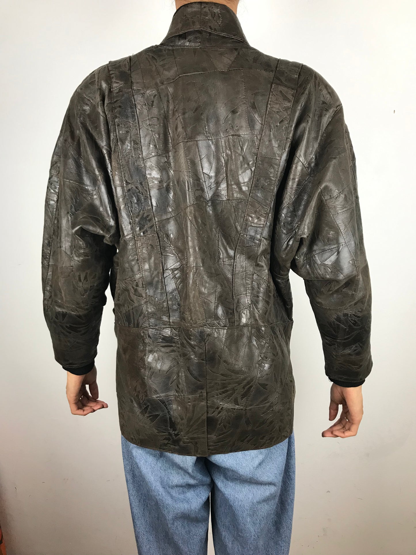 Dark brown embossed leather