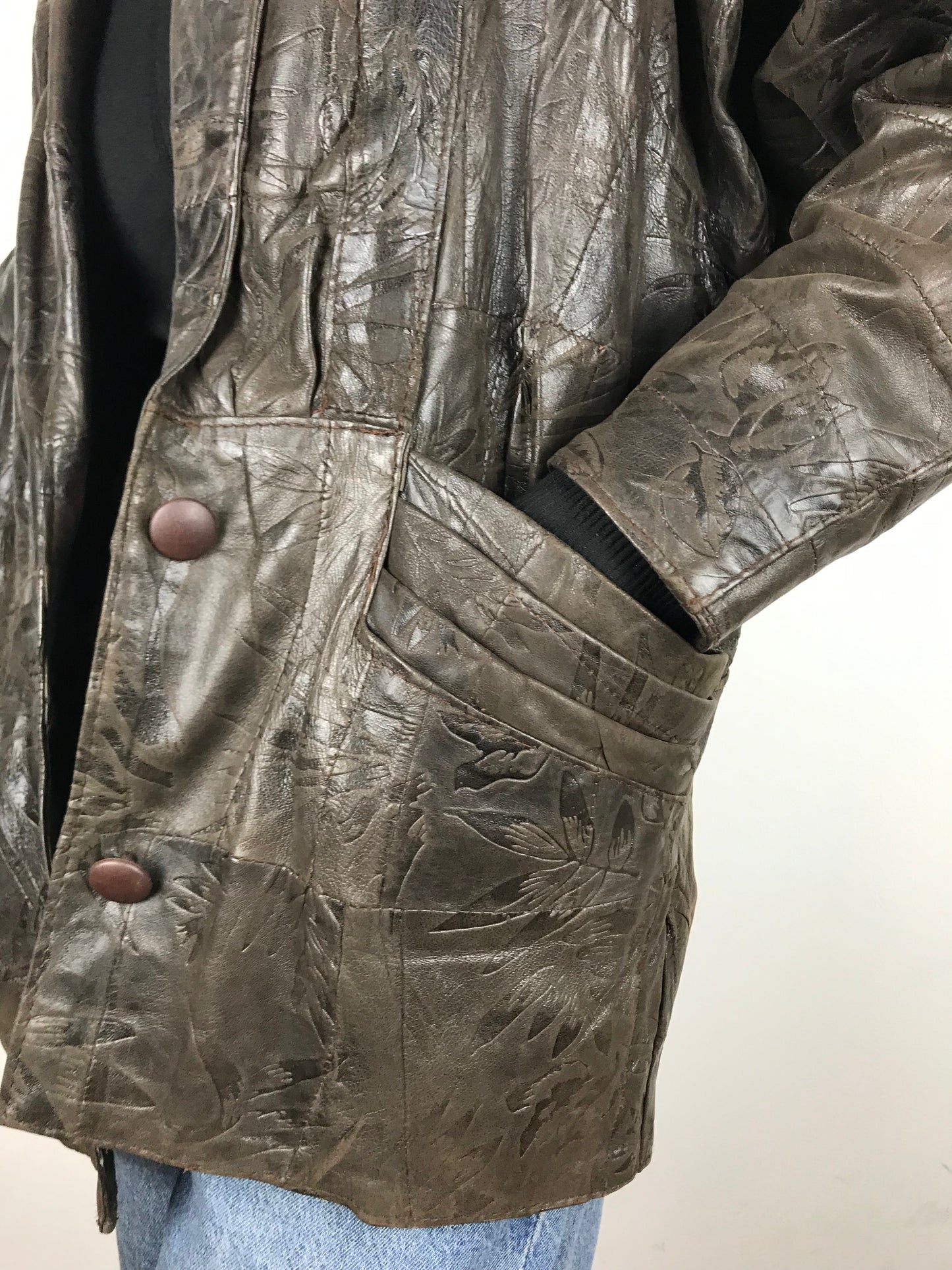 Dark brown embossed leather