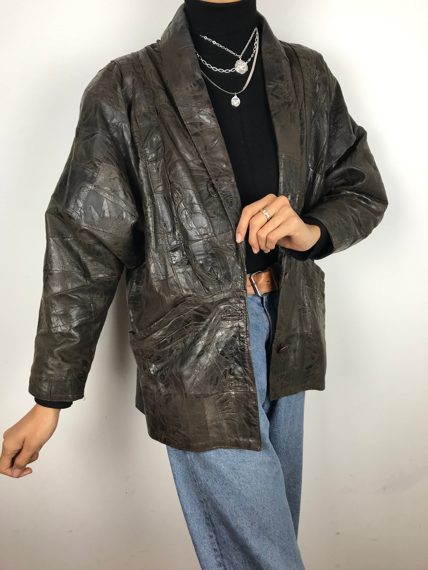 Dark brown embossed leather