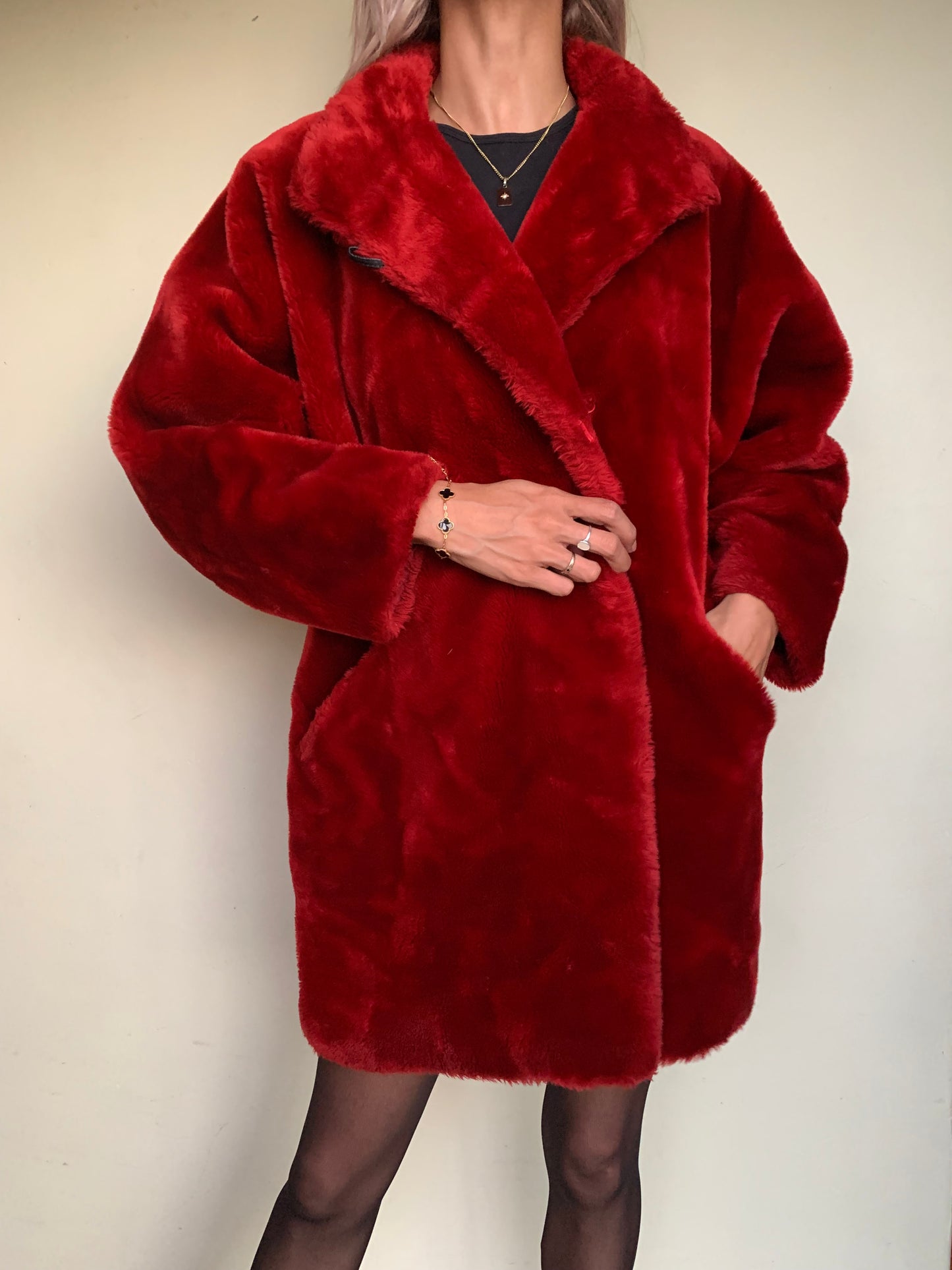 Red velvet faux fur