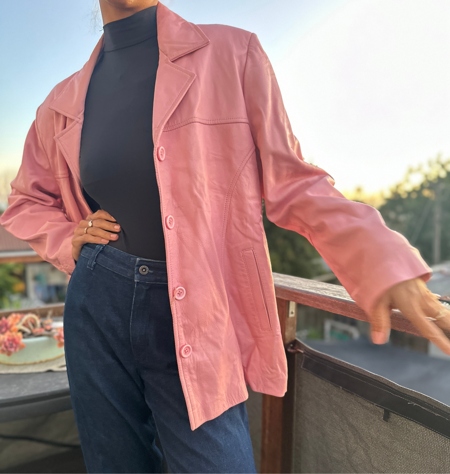 Pink leather blazer