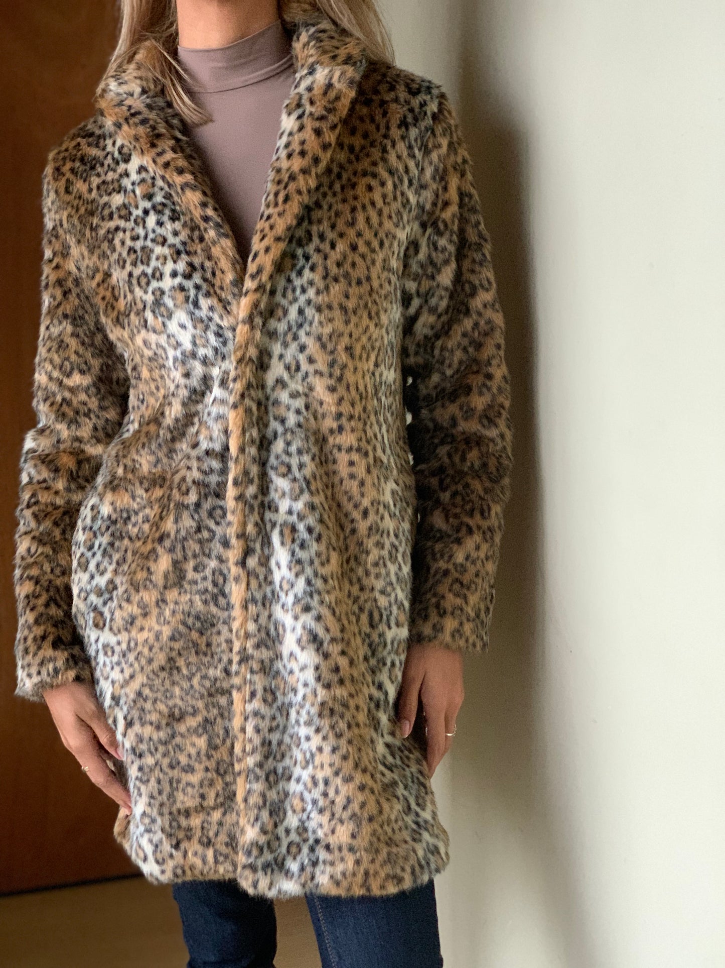 Leopard print fur coat