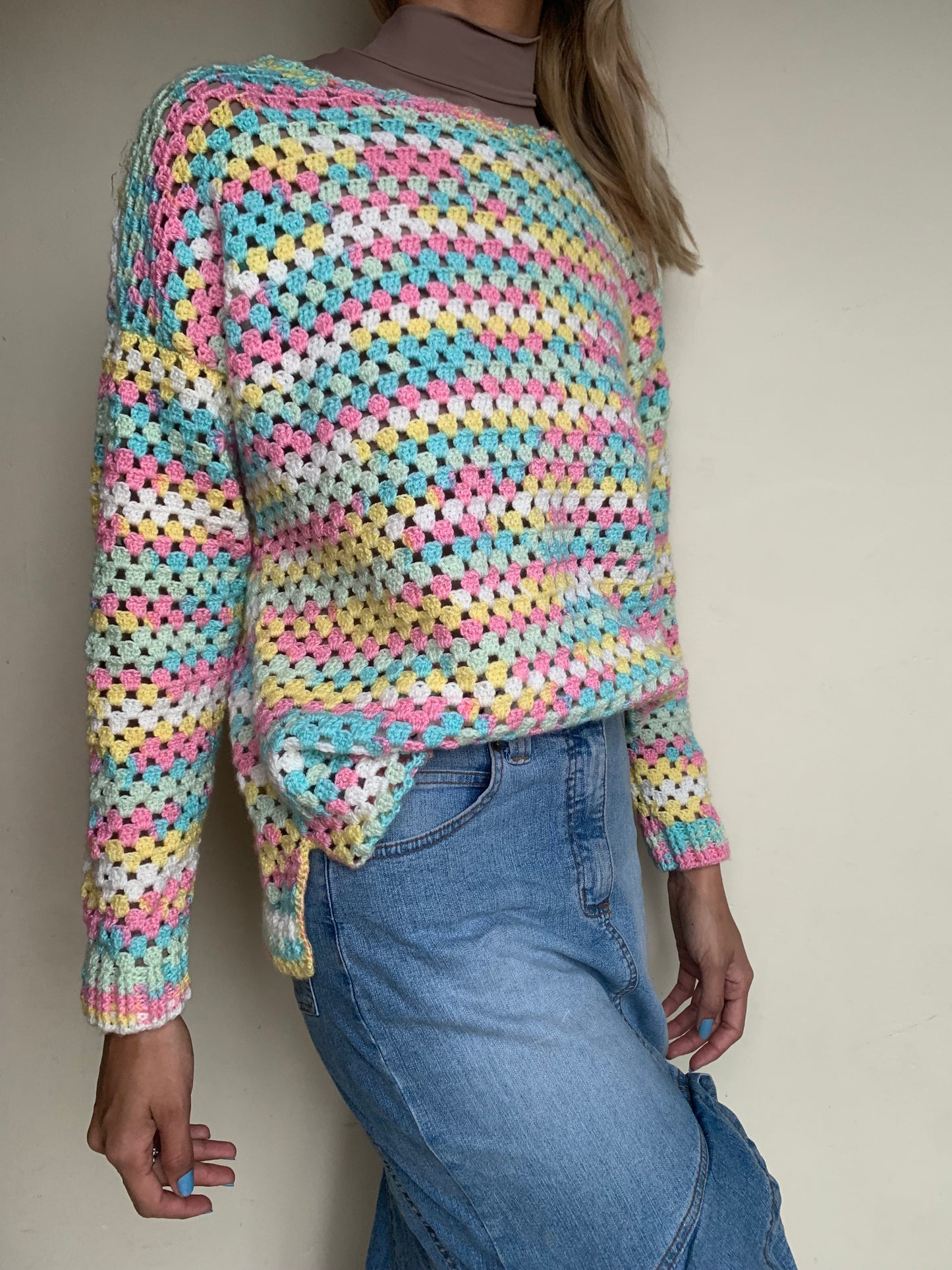 Multicoloured crochet jersey