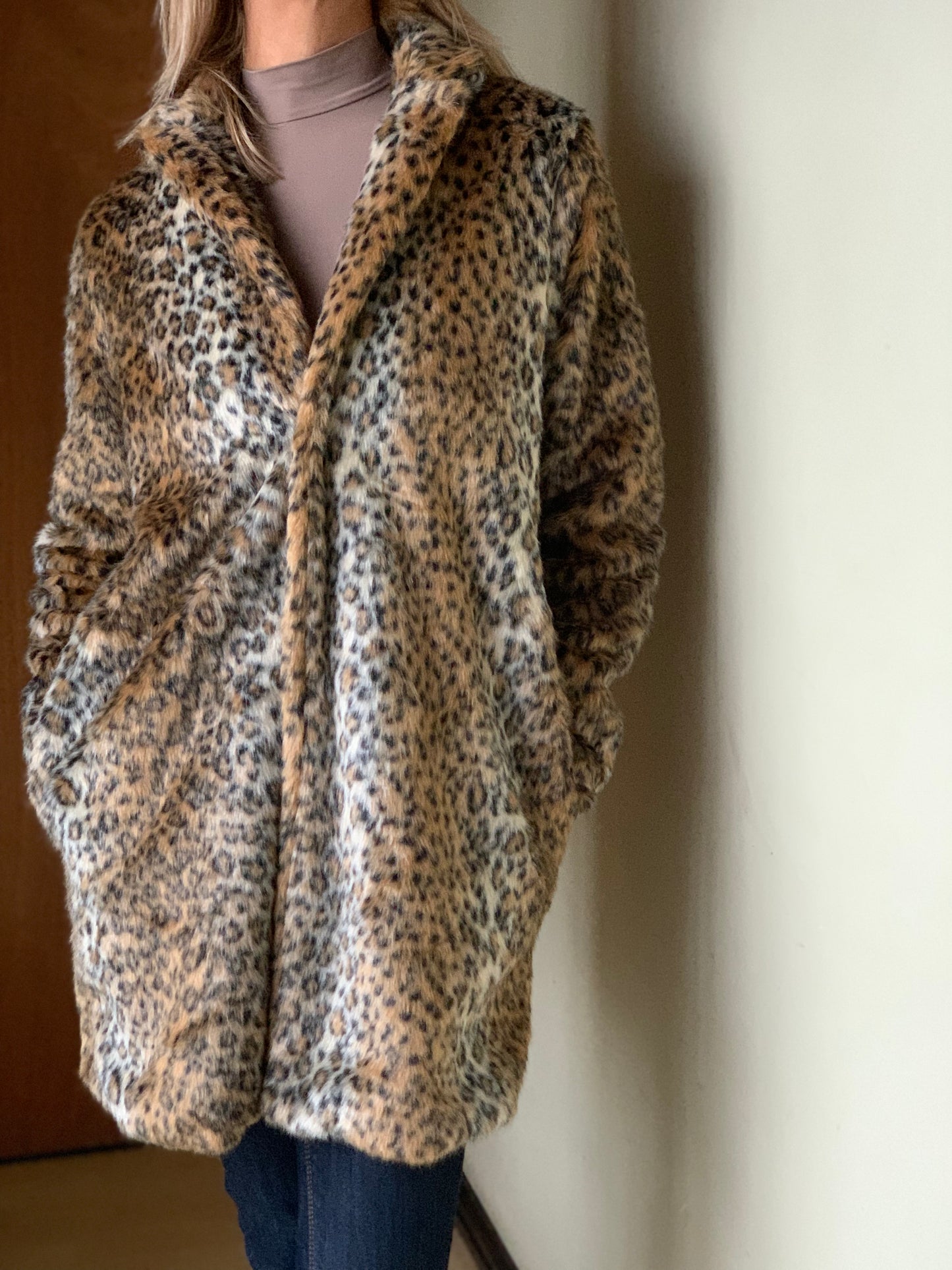 Leopard print fur coat