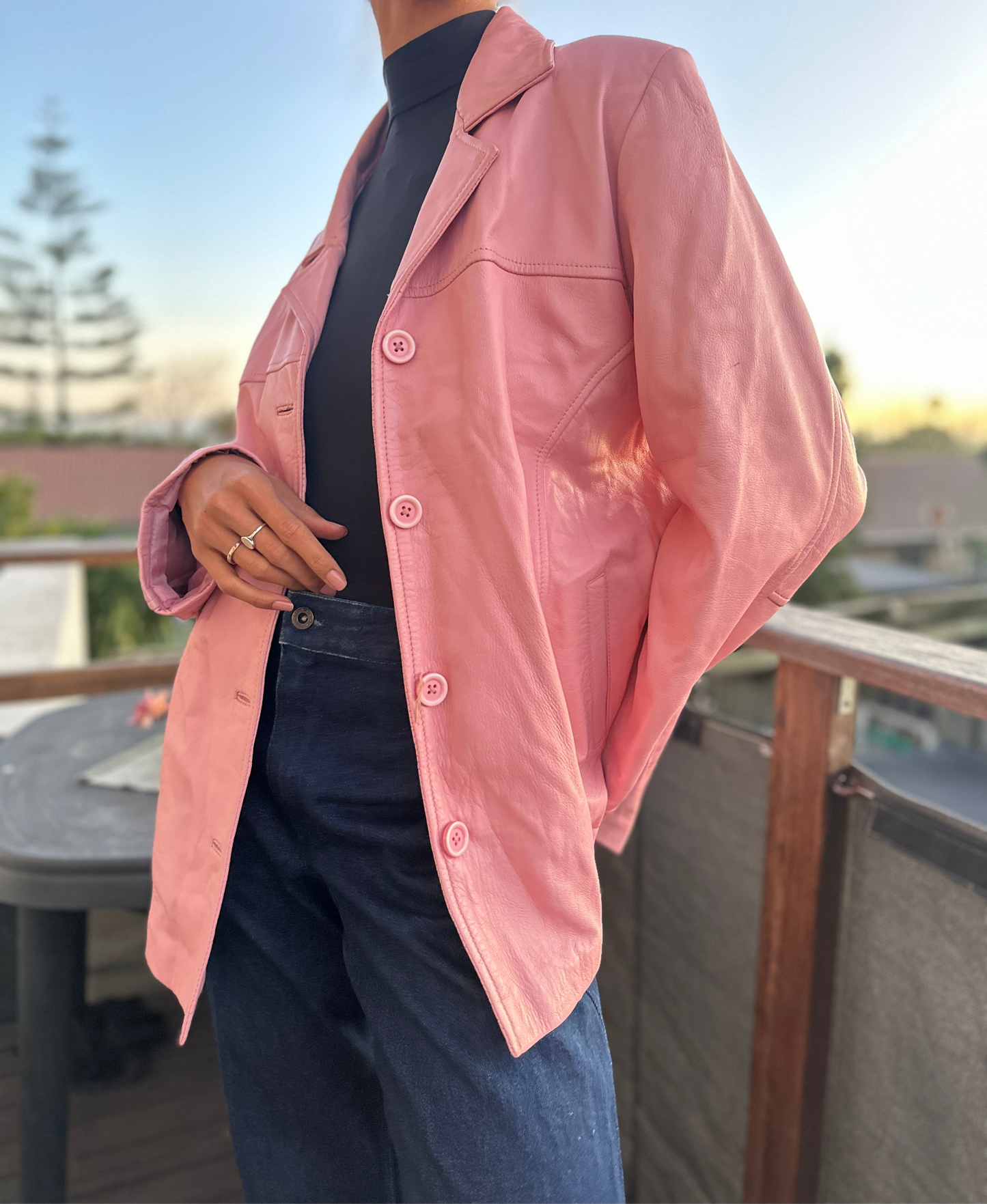 Pink leather blazer