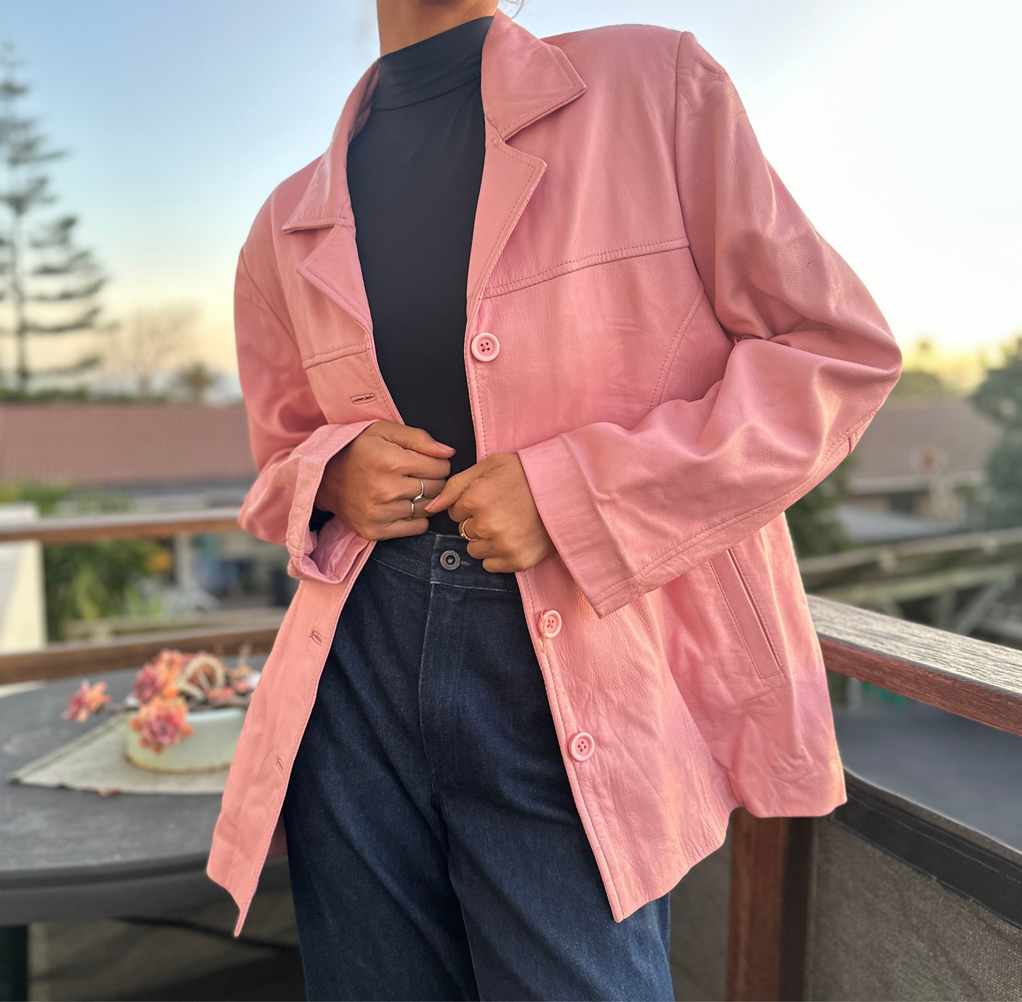 Pink leather blazer