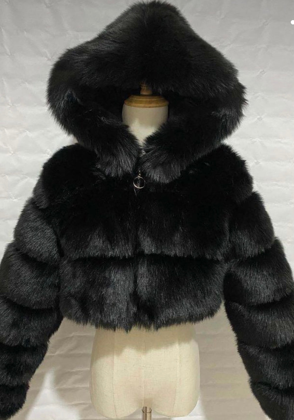 Faux mink fur cropped jacket