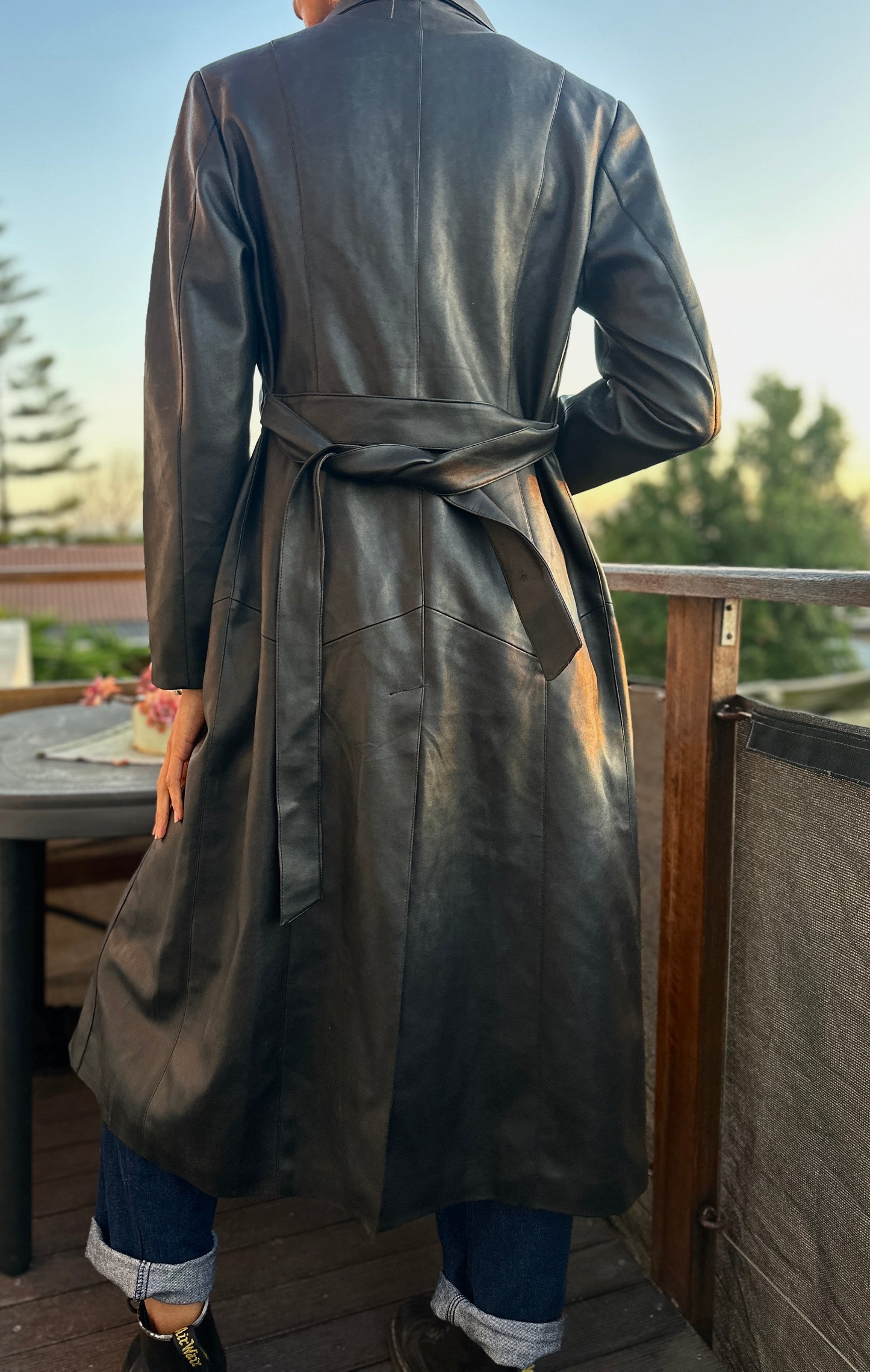 Vegan leather long coat