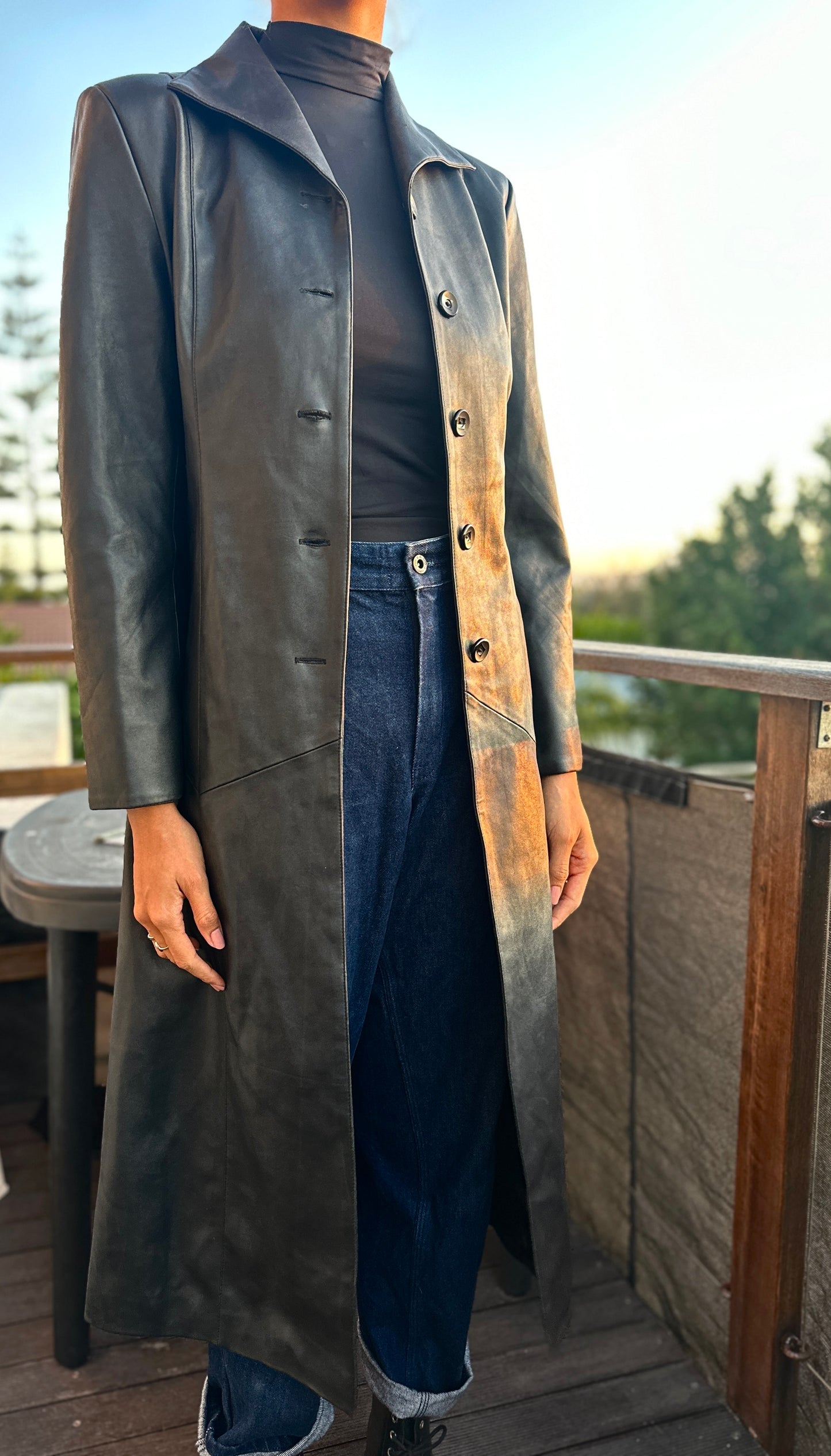 Vegan leather long coat