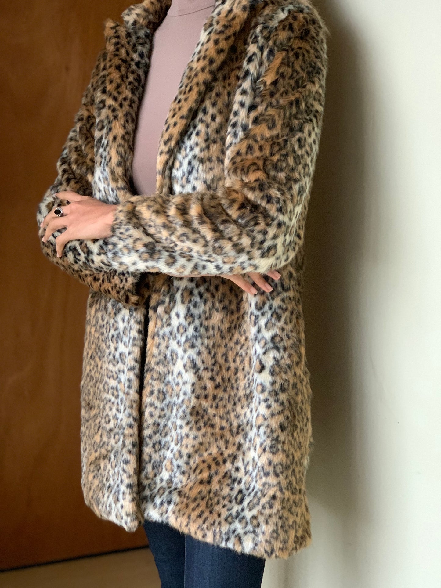 Leopard print fur coat