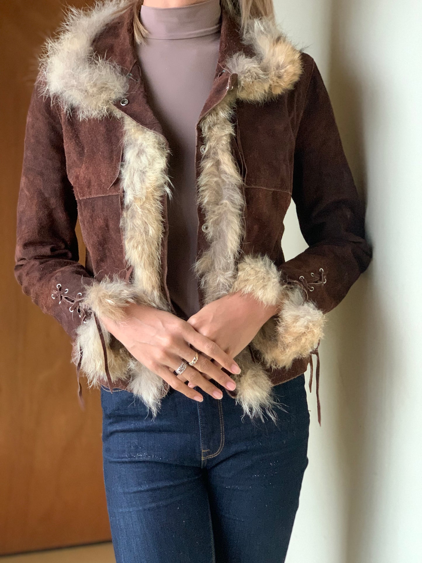 Suede jacket with fur