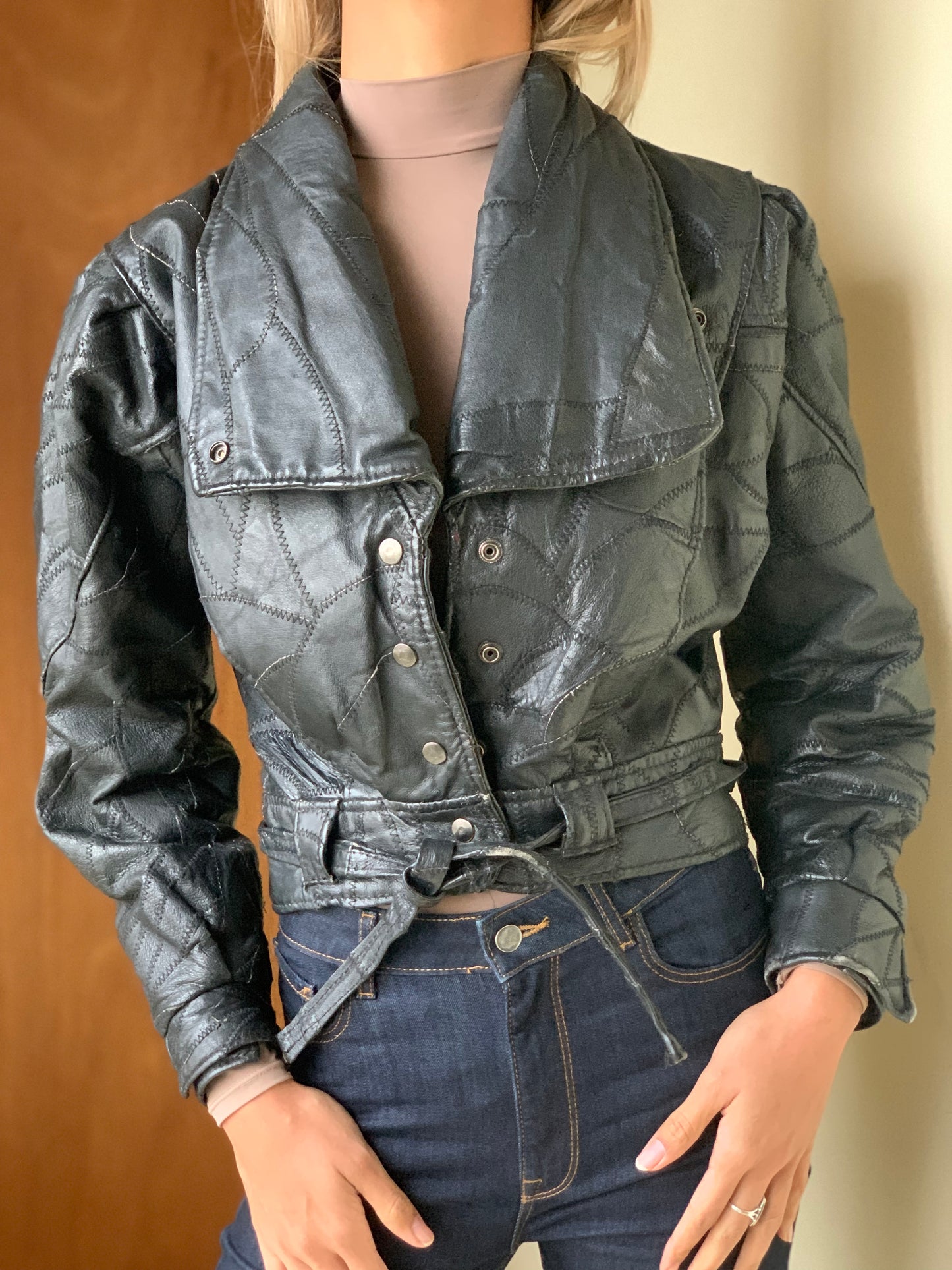 Patch style leather jacket