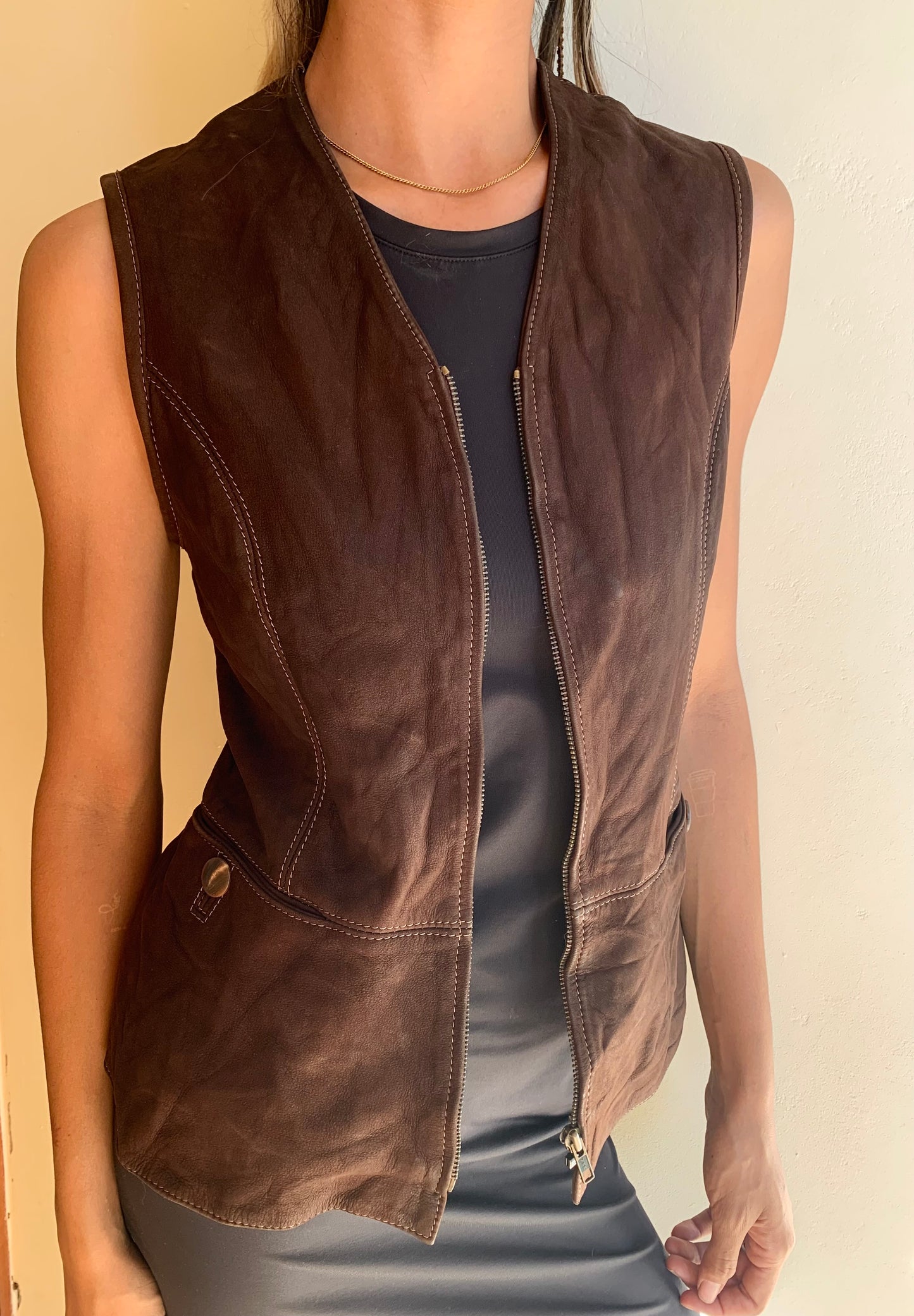 Suede leather waistcoat