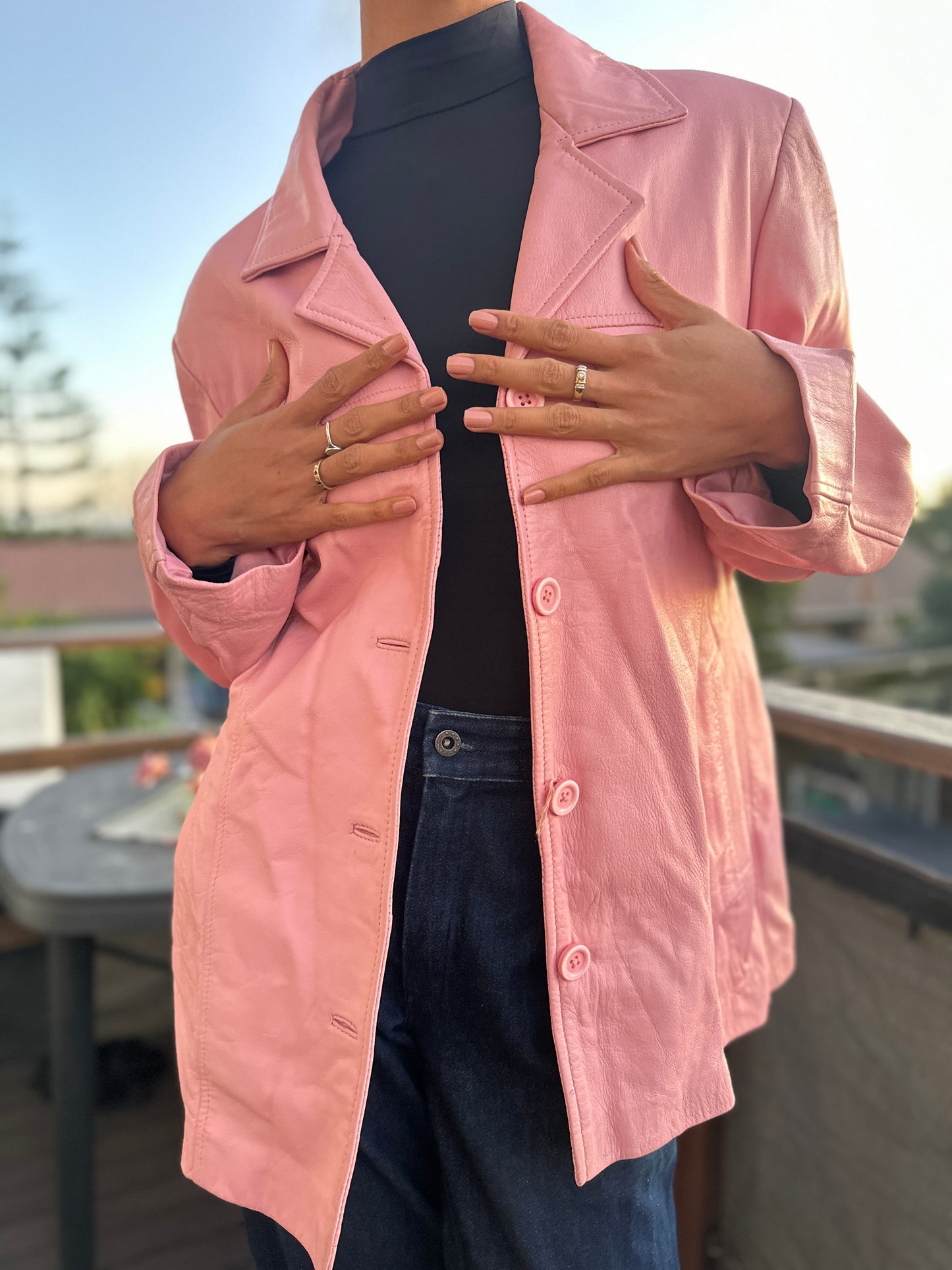 Pink leather blazer