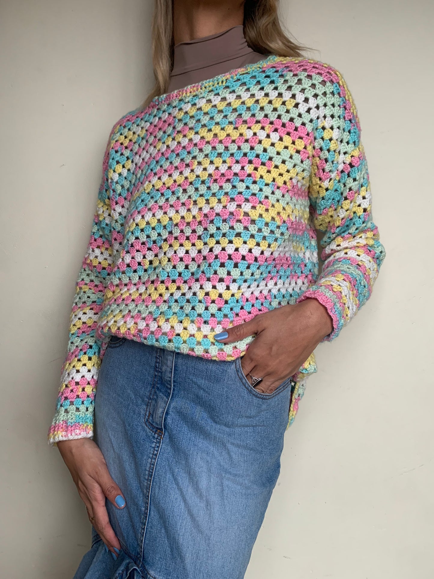 Multicoloured crochet jersey