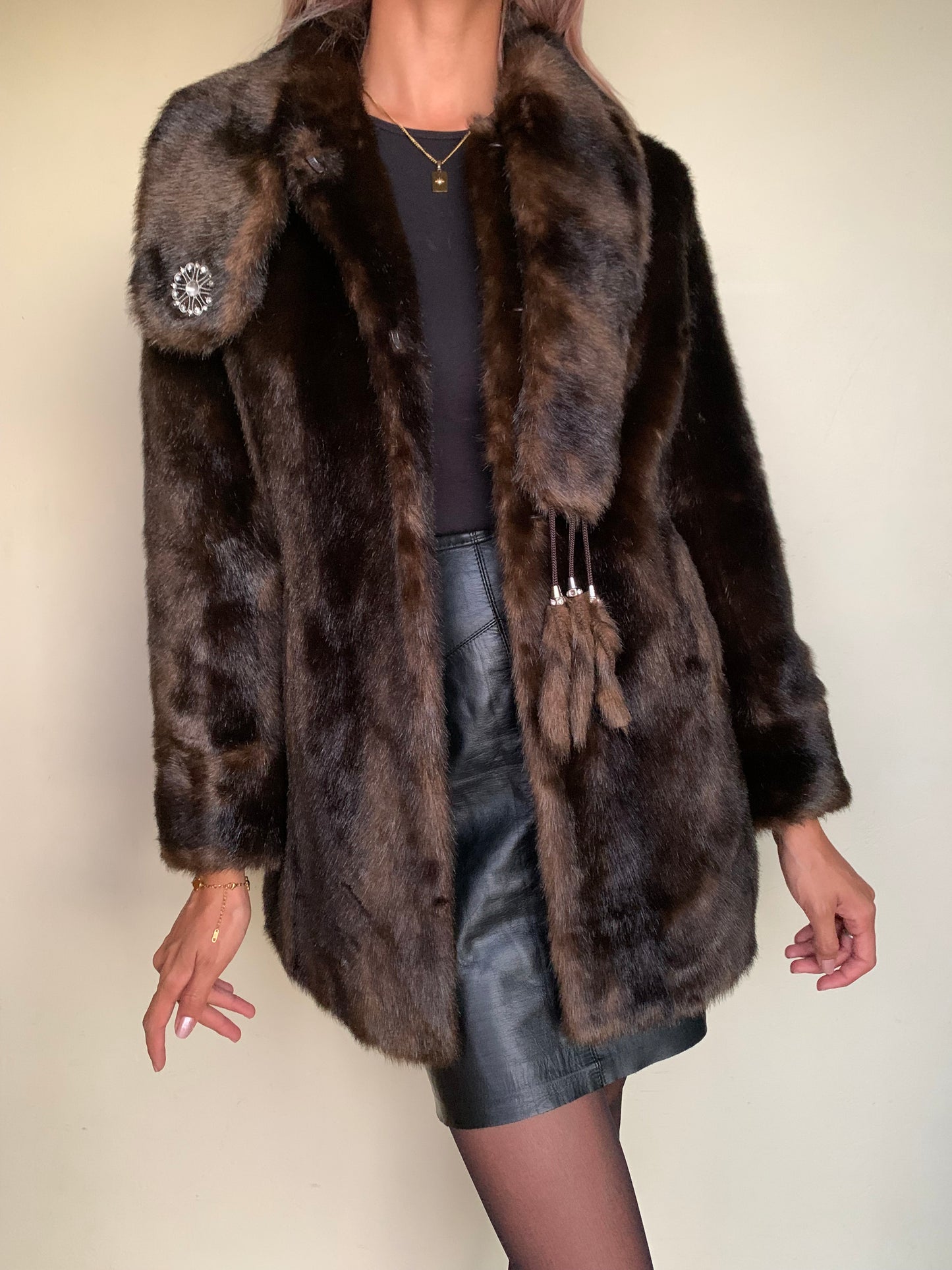 Brown faux fur with tassel