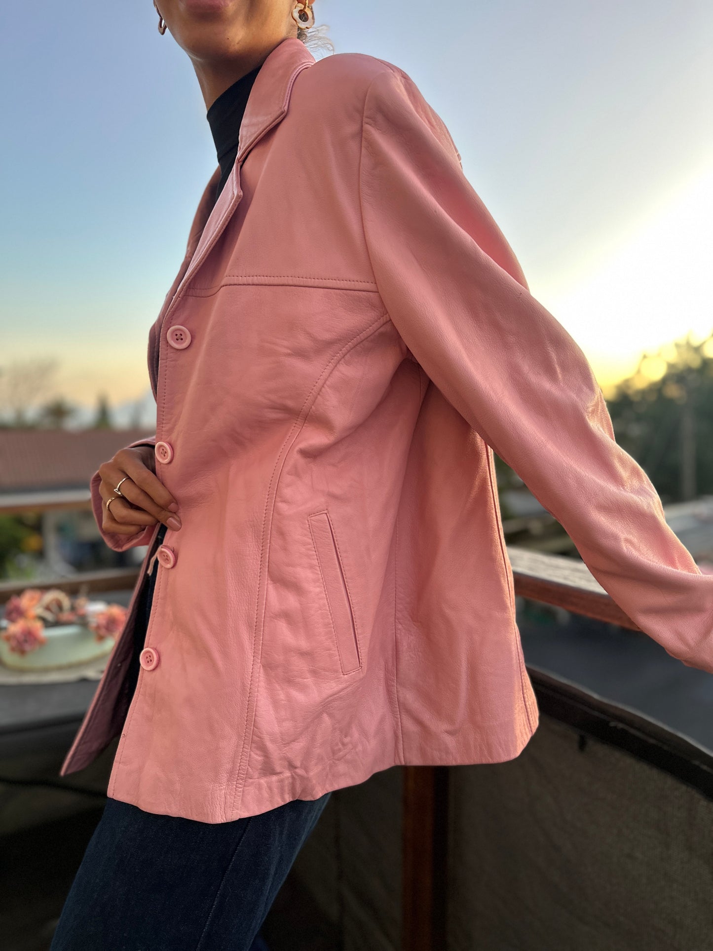 Pink leather blazer