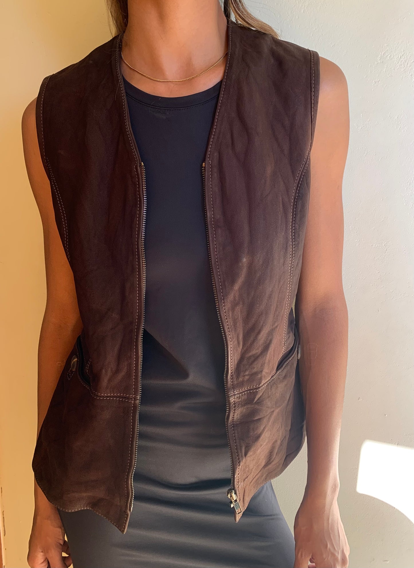 Suede leather waistcoat