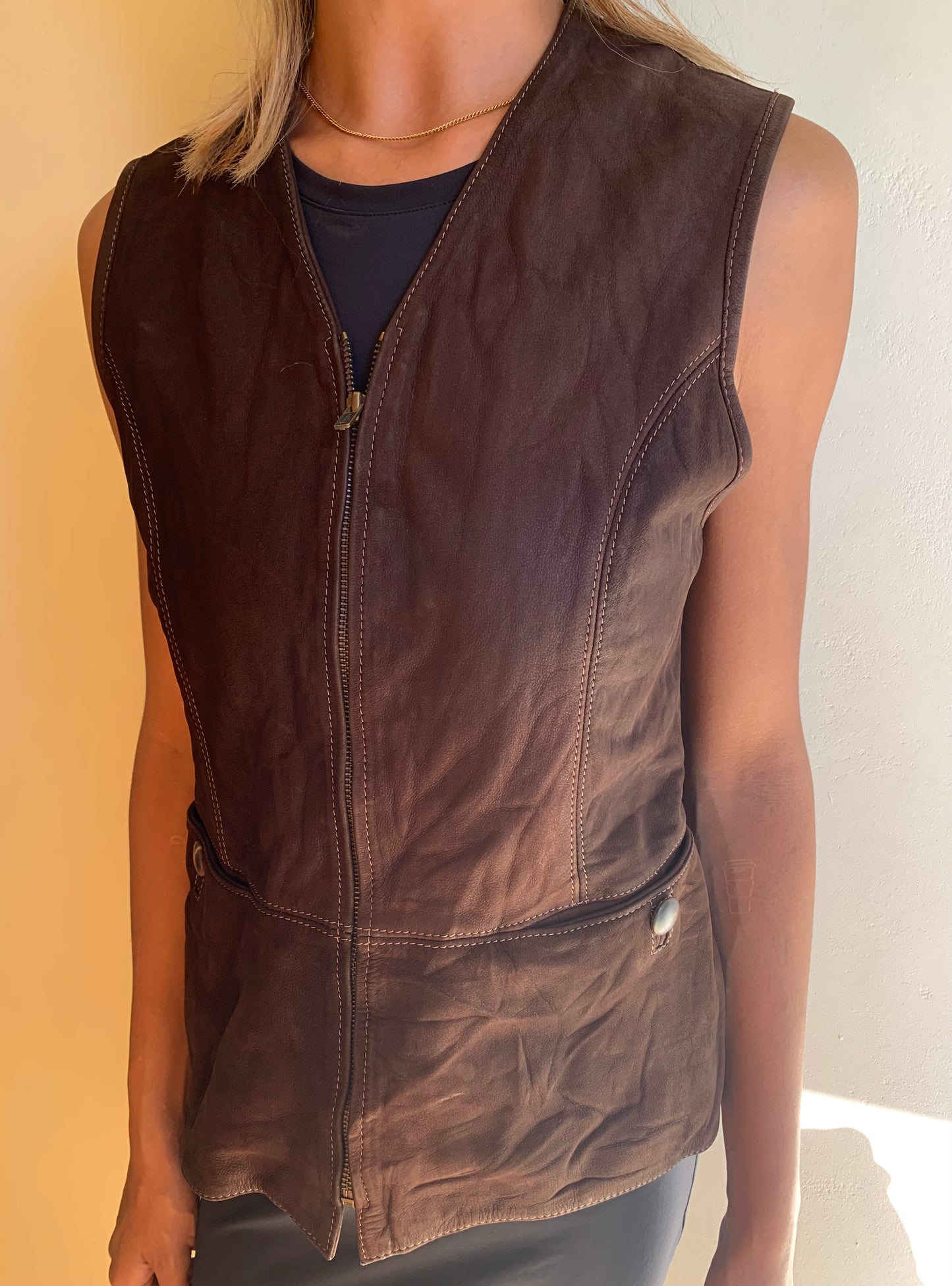 Suede leather waistcoat