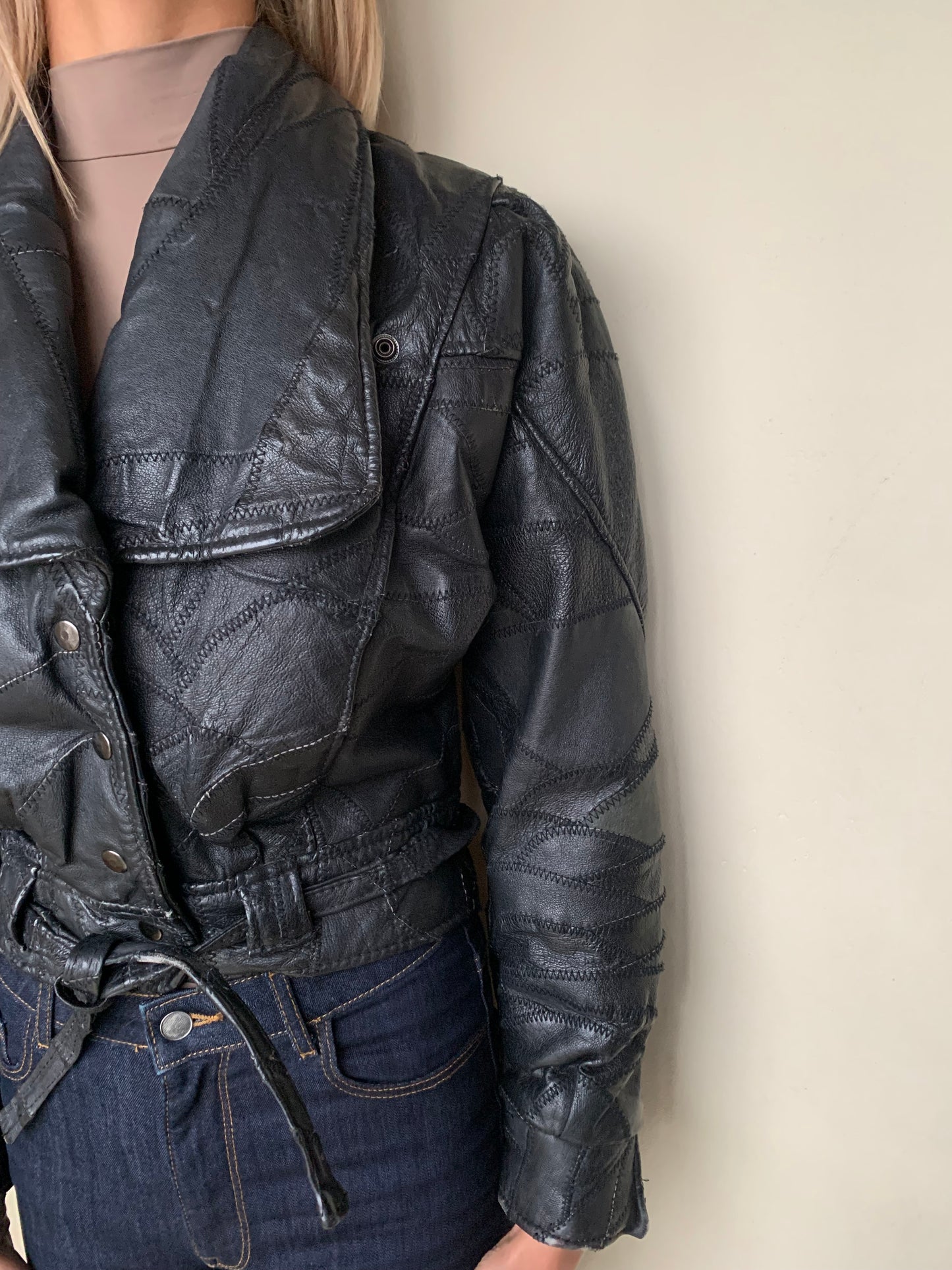 Patch style leather jacket