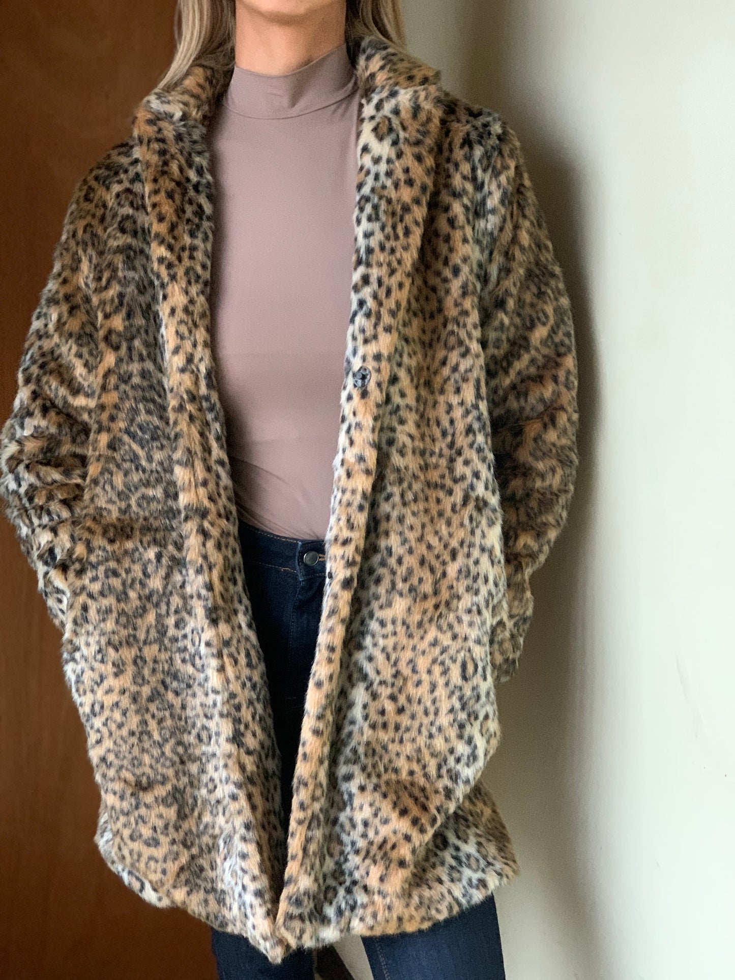 Leopard print fur coat