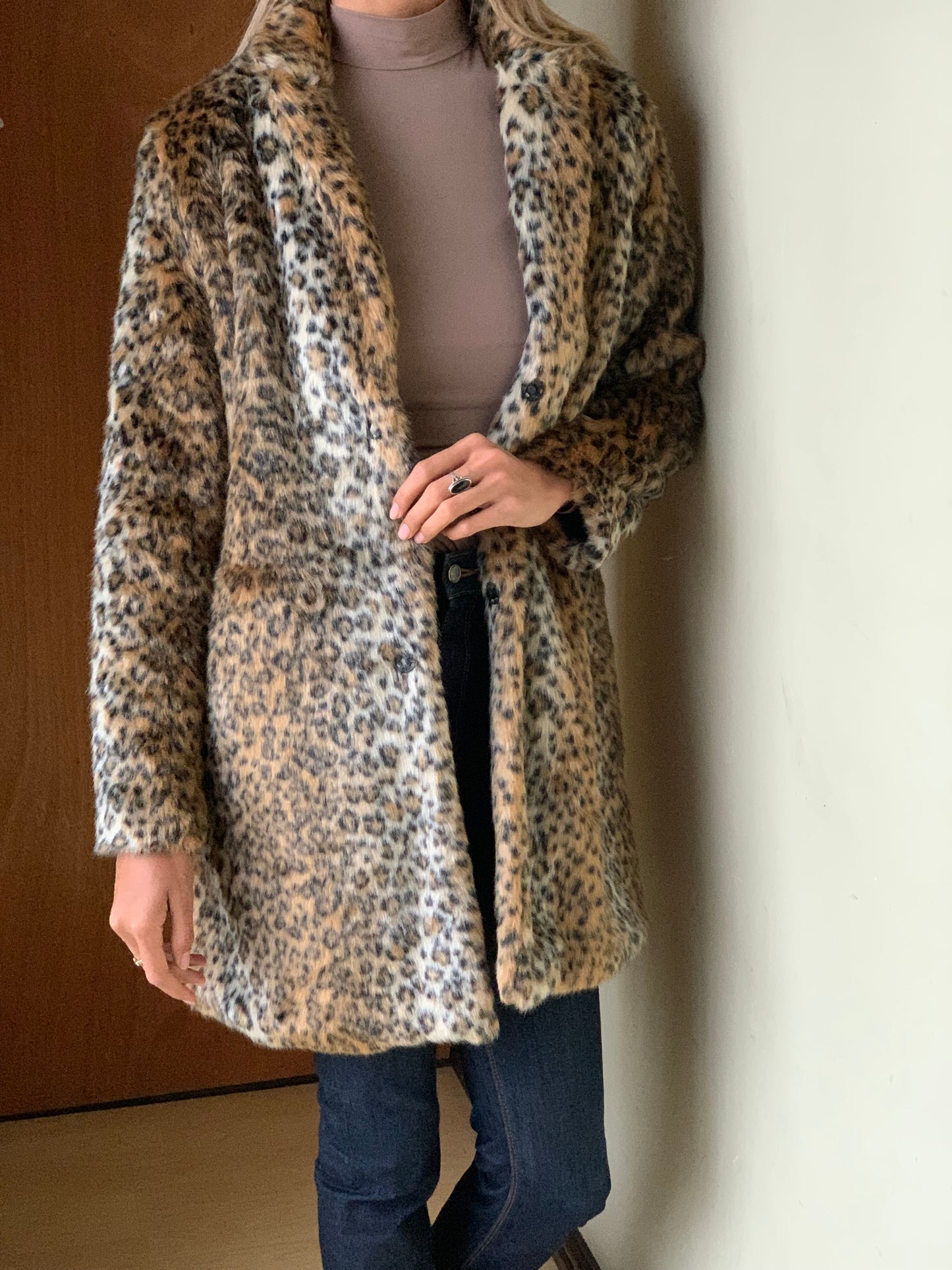 Leopard print fur coat