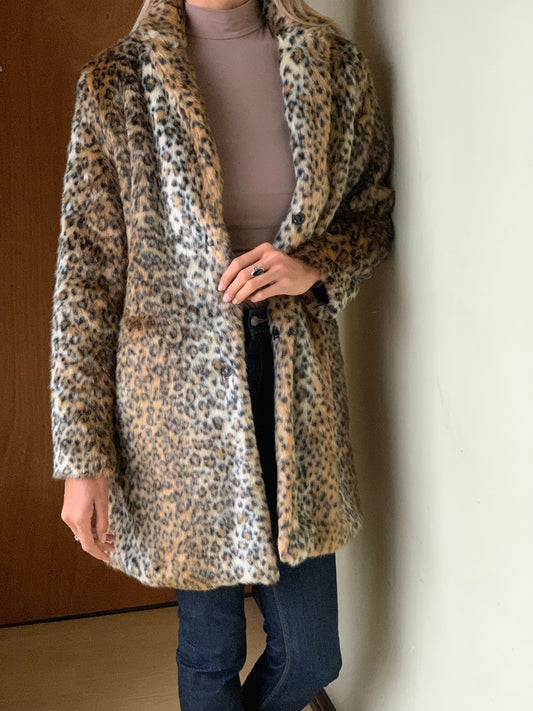 Leopard print fur coat