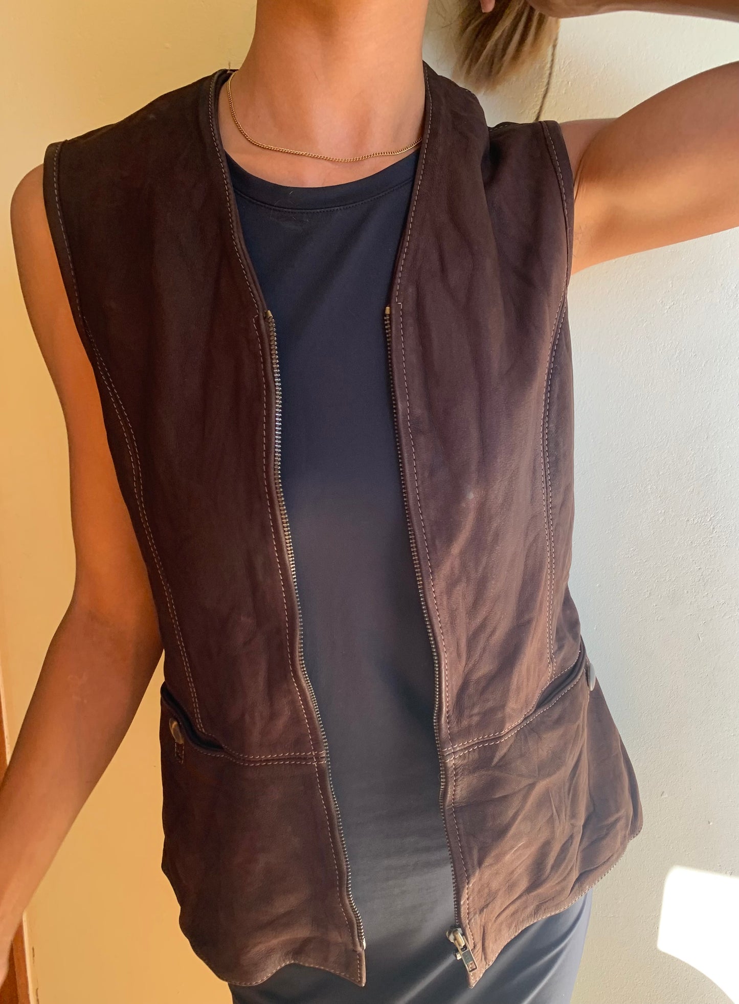 Suede leather waistcoat