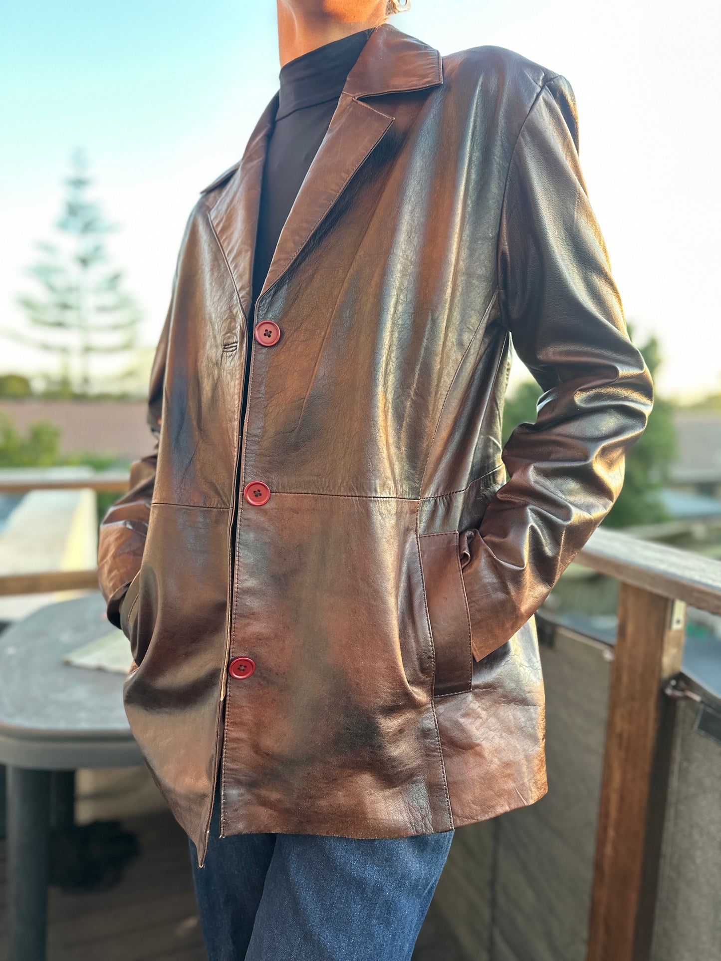 Chocolate brown leather blazer