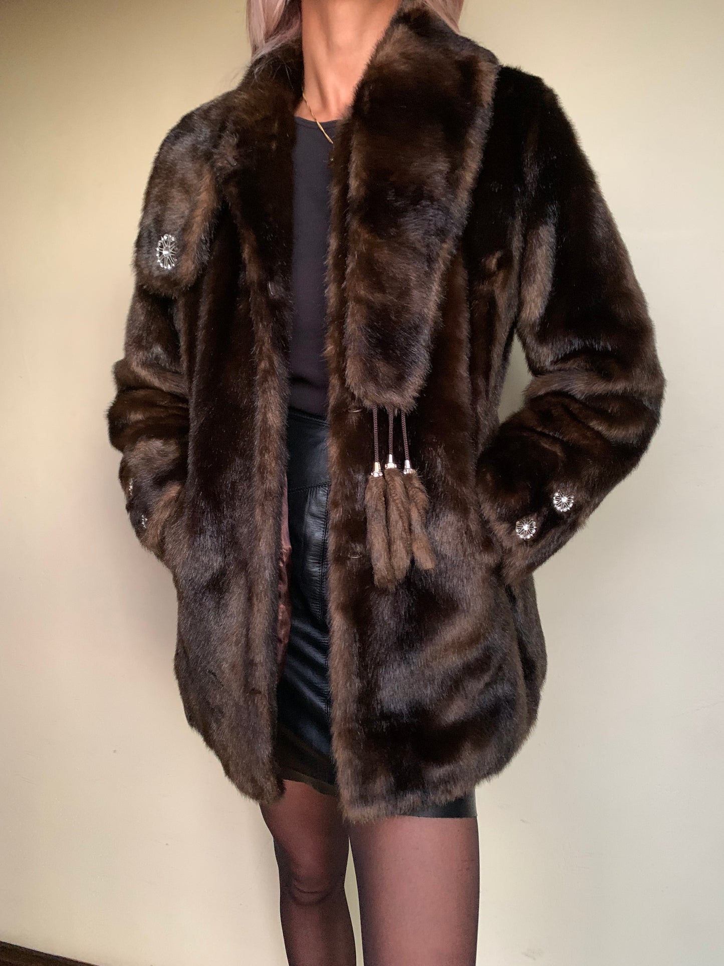 Brown faux fur with tassel