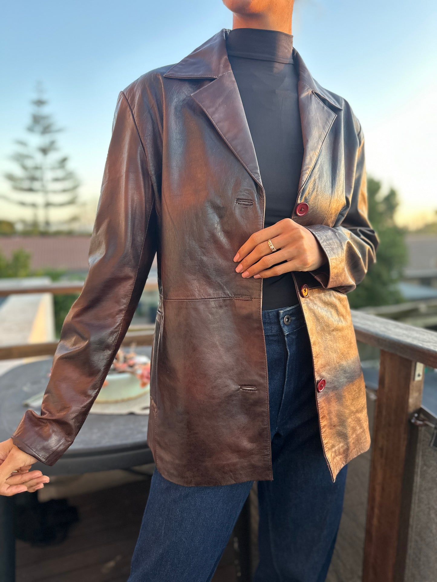 Chocolate brown leather blazer