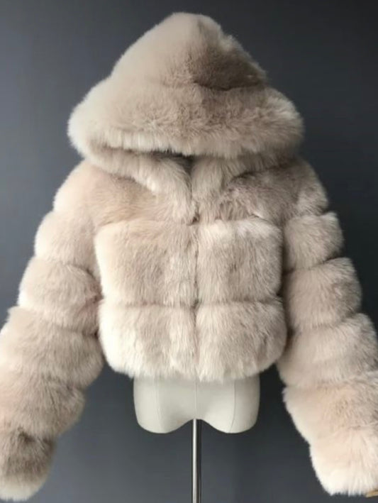 Faux mink fur cropped jacket