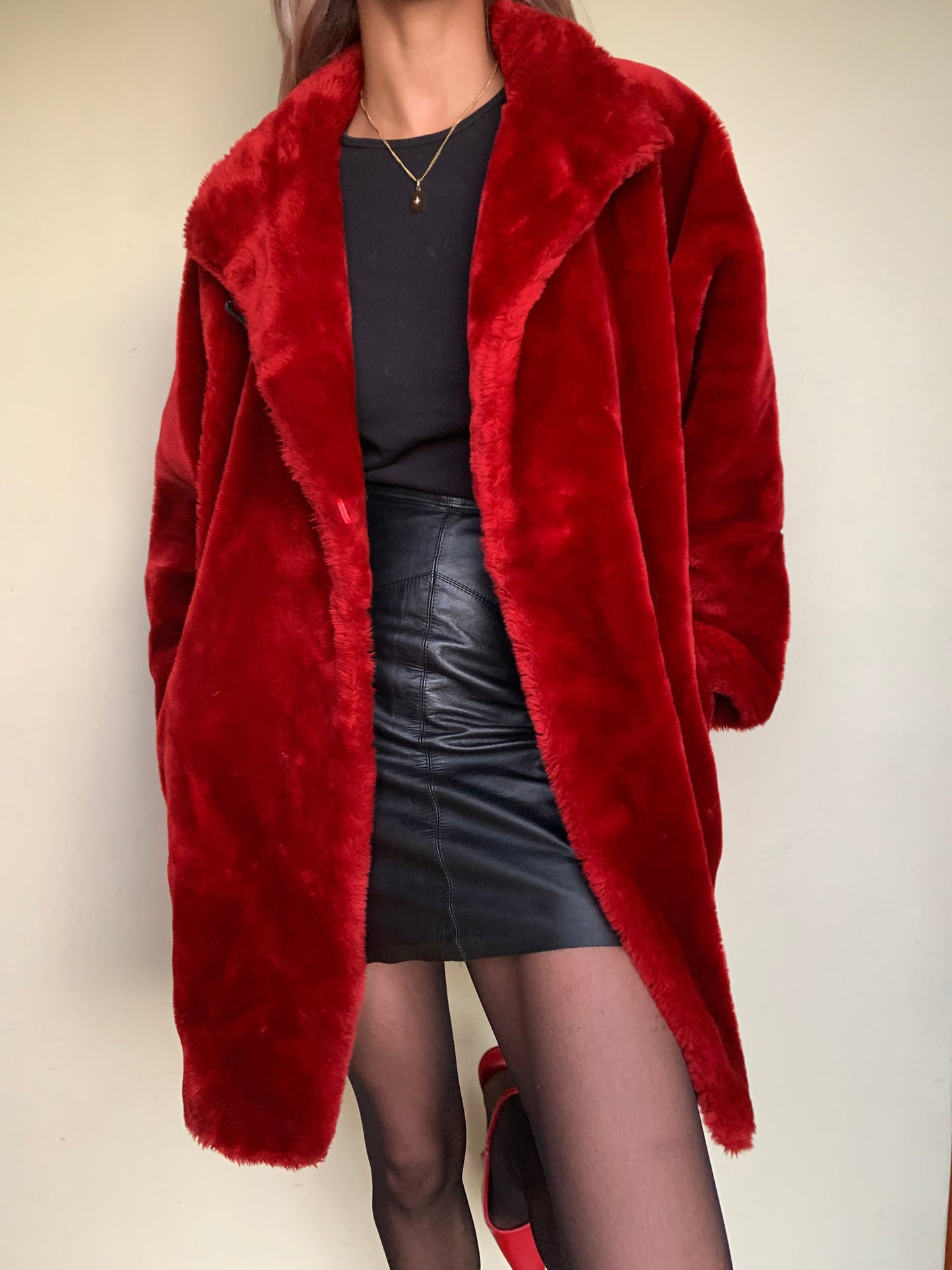 Red velvet faux fur