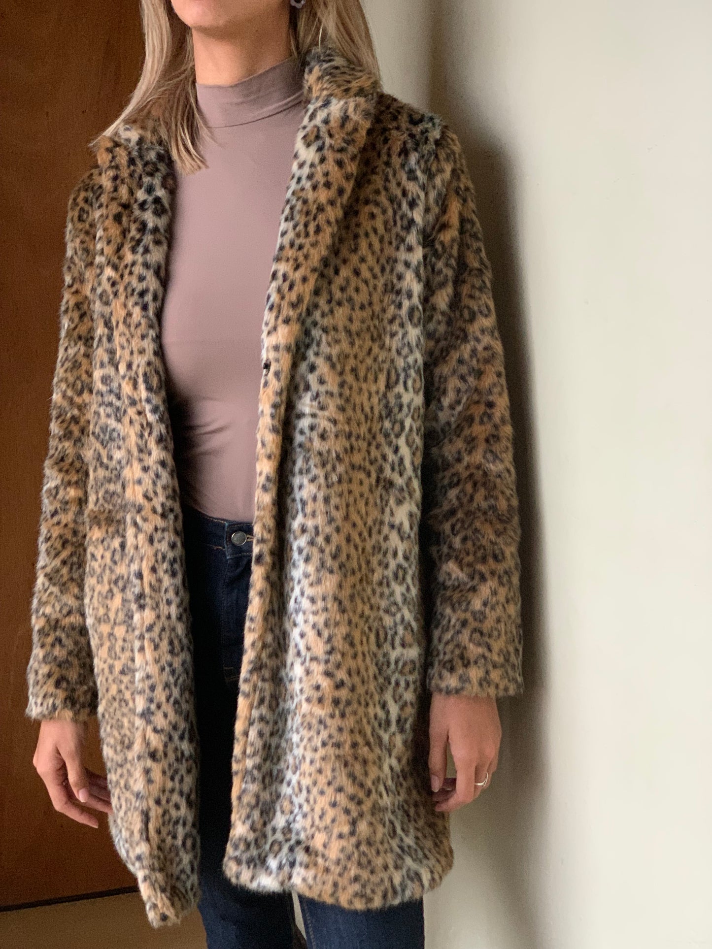 Leopard print fur coat