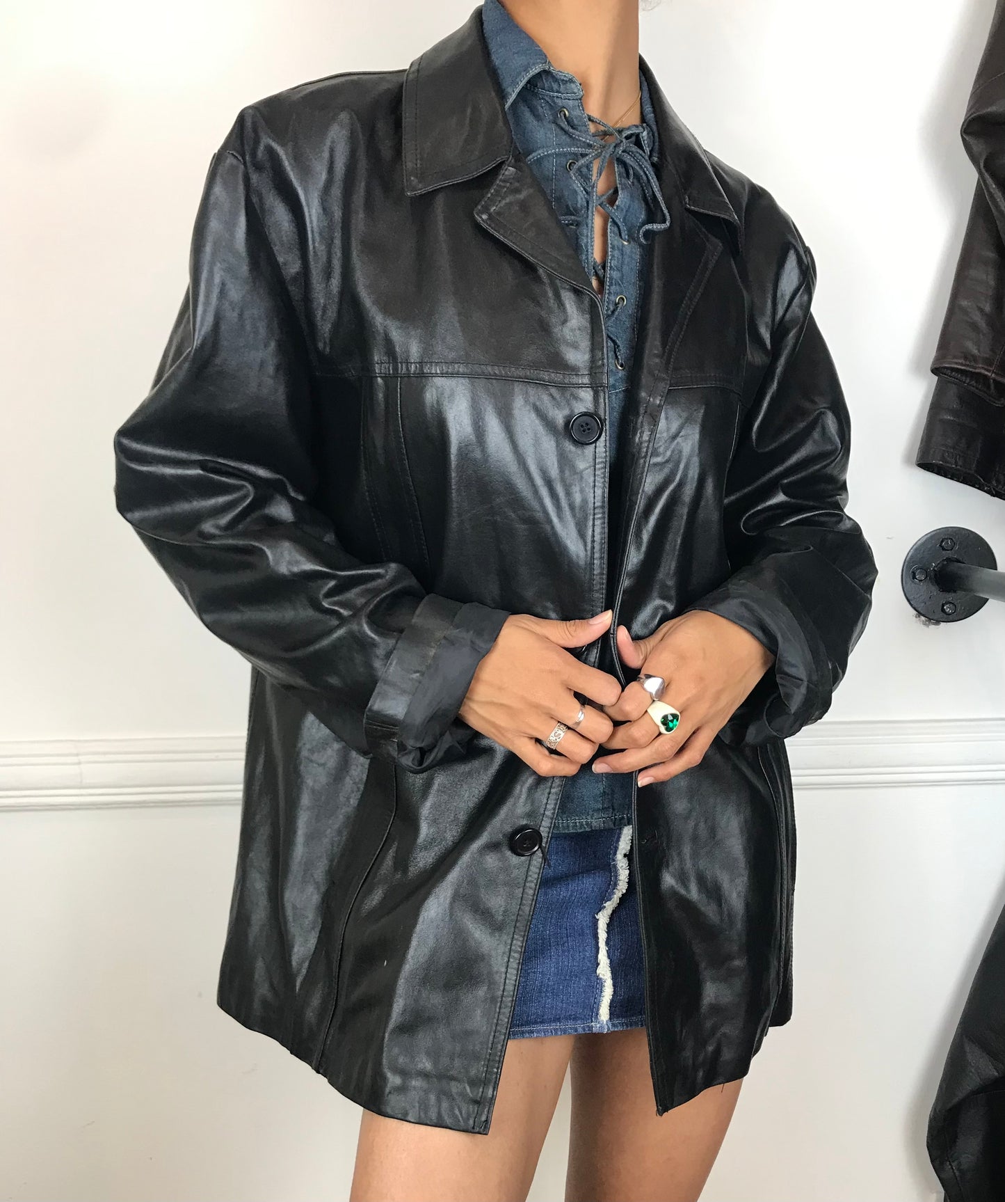 Mens oversized leather jacket