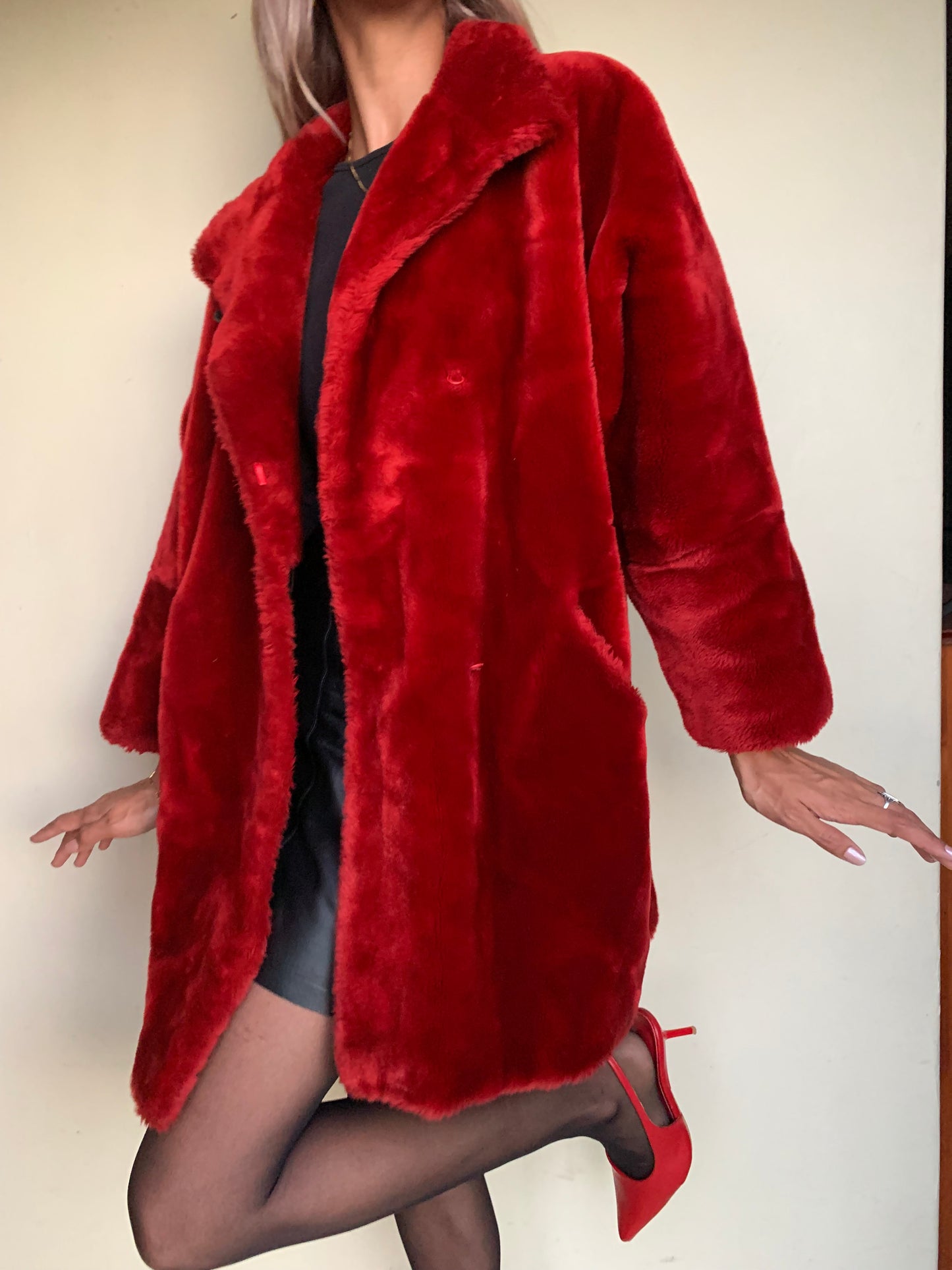 Red velvet faux fur