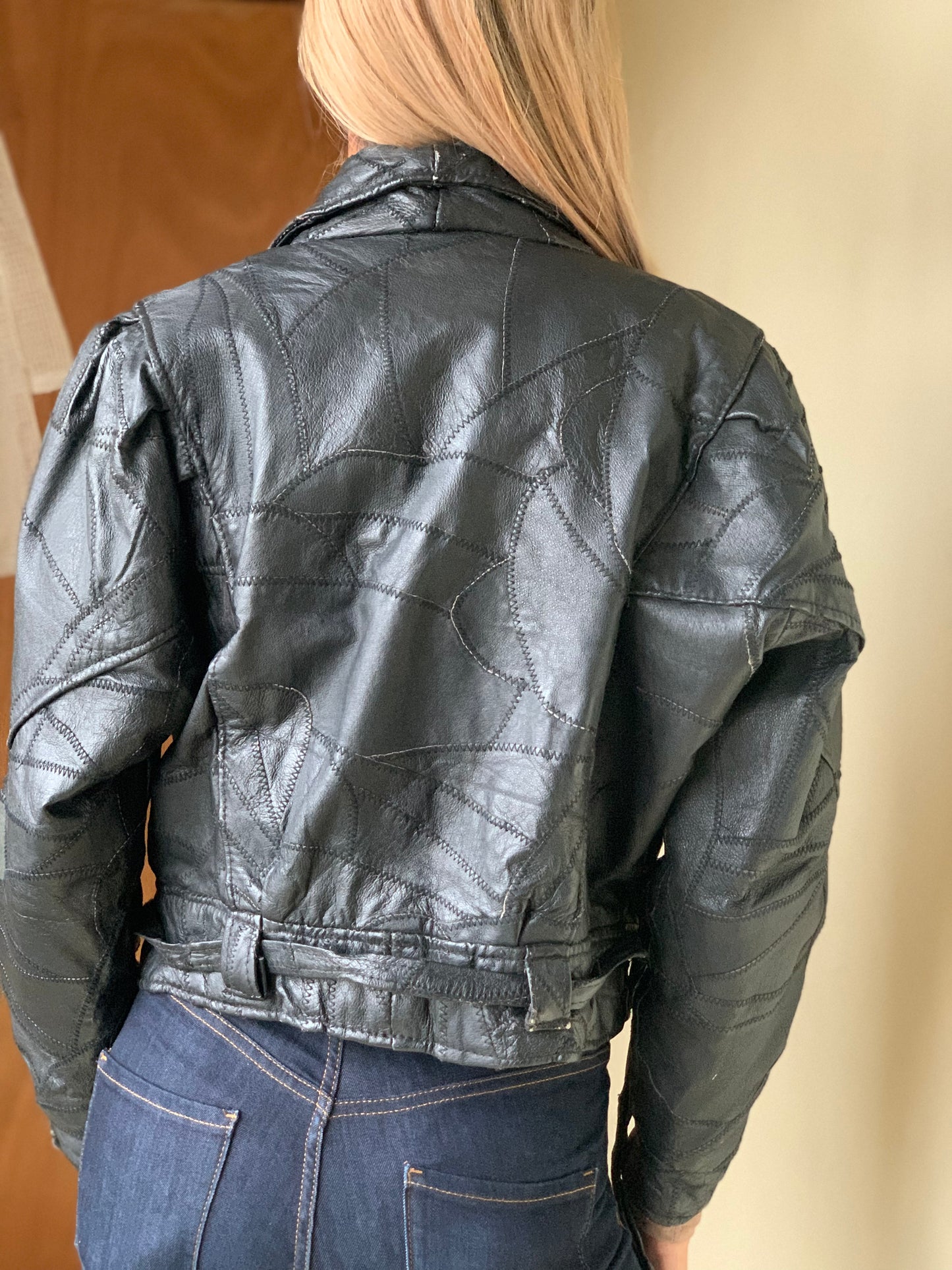 Patch style leather jacket