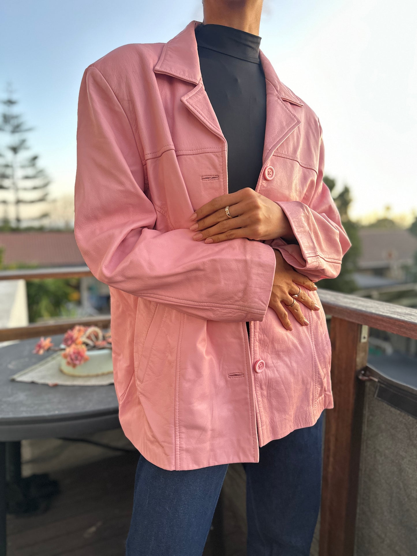 Pink leather blazer